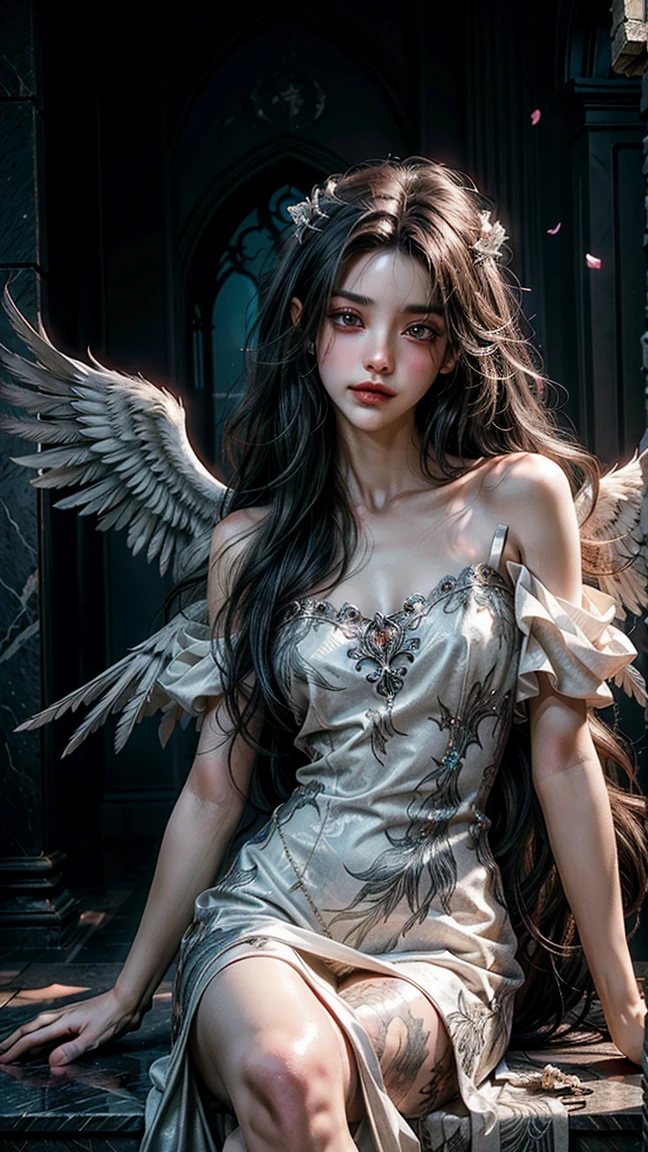Ultra-high resolution, Clear face, （Reality： 1.4）, perfect lighting,(photorealistic), anime wallpaper, Guviz style artwork, fantasy to magic cover, beautiful artwork illustration, beautiful digital artwork, beautiful digital illustration , beautiful portraits, illustrations, delicate and beautiful, highly detailed, fine details, official art, highly detailed unity 8k CG wallpapers, highly detailed, high resolution, highly detailed, highly detailed eyes and faces, beautifully detailed eyes, cinematic lighting, 25 year old woman,1girl, solo, long hair, black hair, Twin horns, dress, black dress, wings, standing, (upper body), photo realistic:1.5,majic realistic,