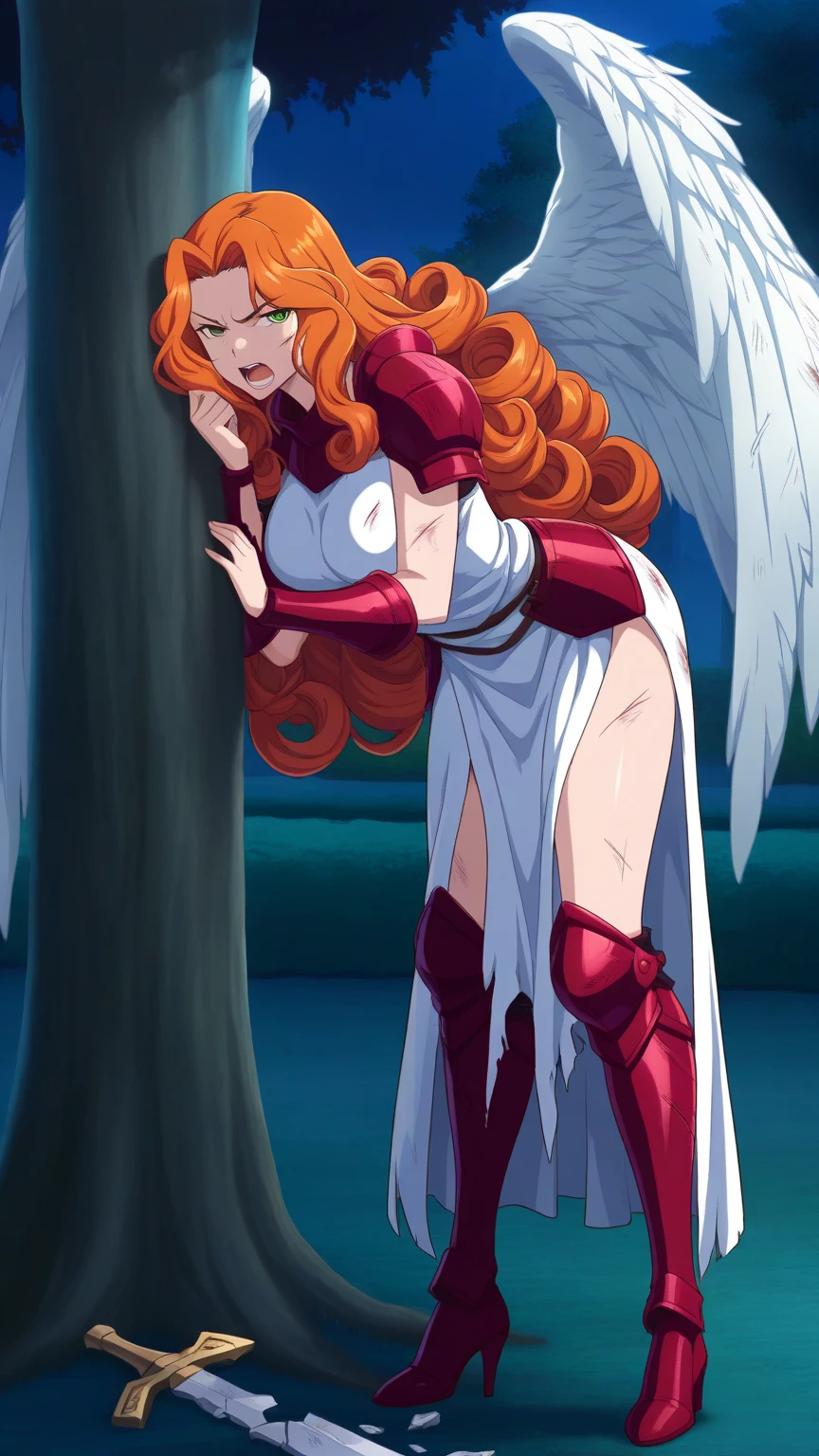 Nudity, busty girl , blue eyes, red long hair, forest, slender body display 1.2 , white wings, stunning pussy nasty nudity open legs fingering, legwear sexys 