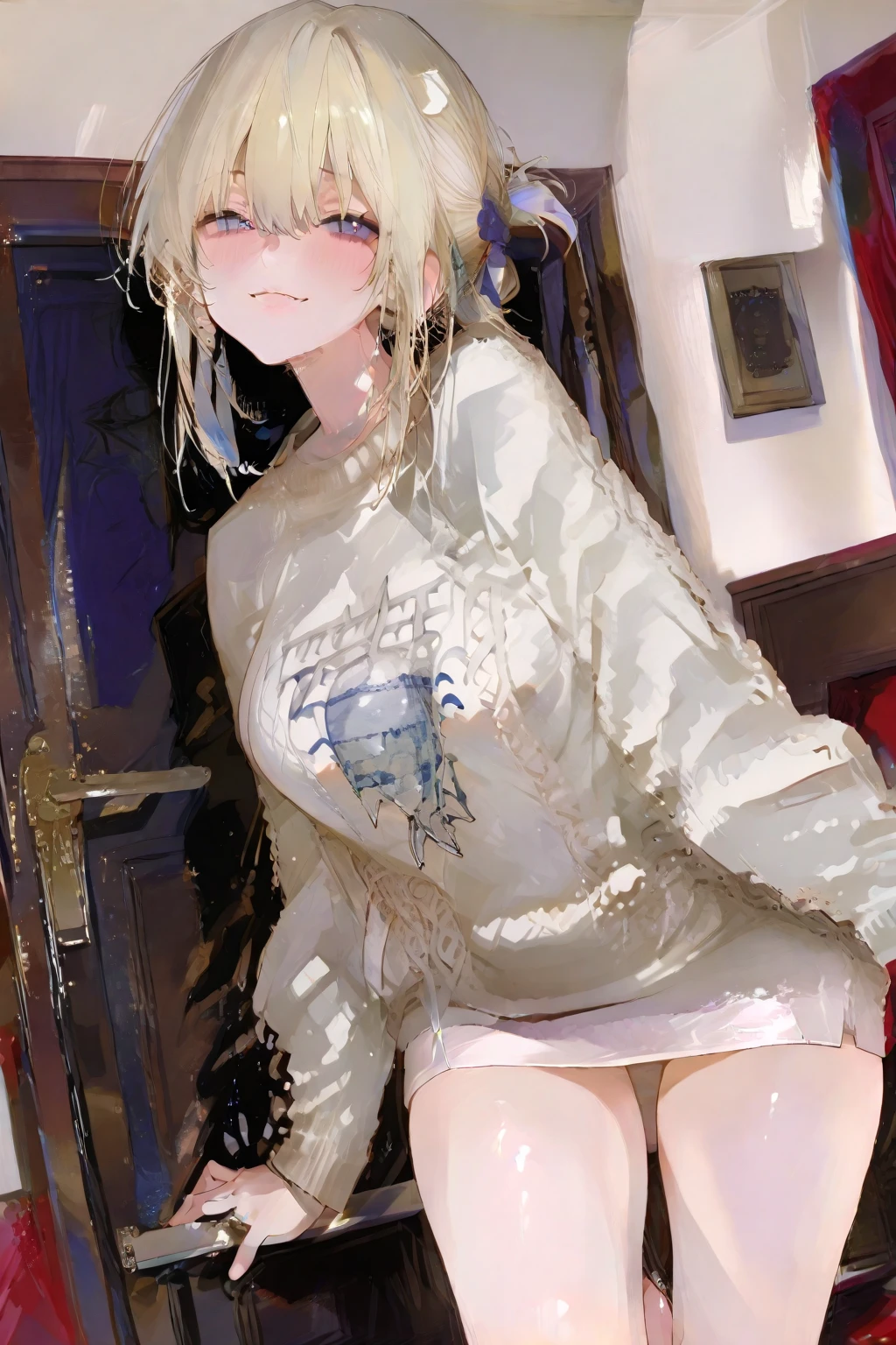 ((pale colour)), Highest quality, High resolution, masterpiece、小さな幼いcute美少女、(naked)、cute、(Embarrassed blushing orgasm:1.2)、Big Ass、anusに尻毛、Unshaven hairy pubes、anus、Blonde braids、yukata