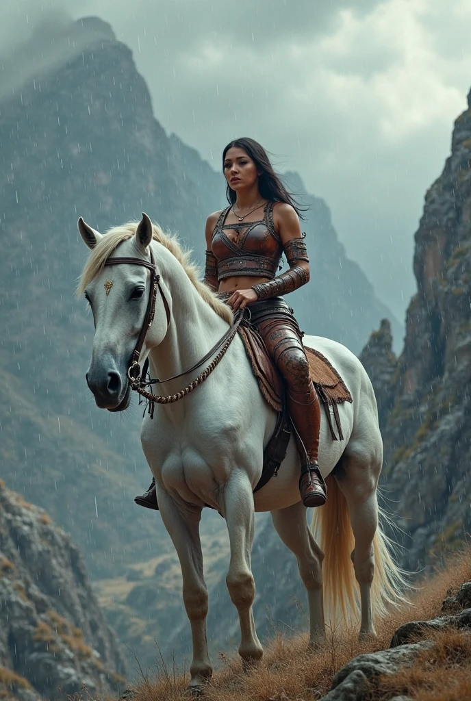 Masterpiece, Imagine a beautiful 1 female Amazon scythian warrior, fierce and fearless, mounted on a striking white horse, she embodies the essence of rebellion and resilience. She rides through the heart of a breathtakingly savage ancient Turkey landscape, she has a pale skin, blue-green eyes, light brown hair, slim body, small breasts. The wild terrain of ancient Anatolia surrounds her, serving as both home and battleground, a symbol of her tribe's enduring fight for survival. This is a moment frozen in time, capturing the eternal struggle of the Scythian horserider's tribe against the encroaching tides of time and change, 16K, ultra high res.photorealistic, UHD, RAW, (5th century BC vibes:1.1)