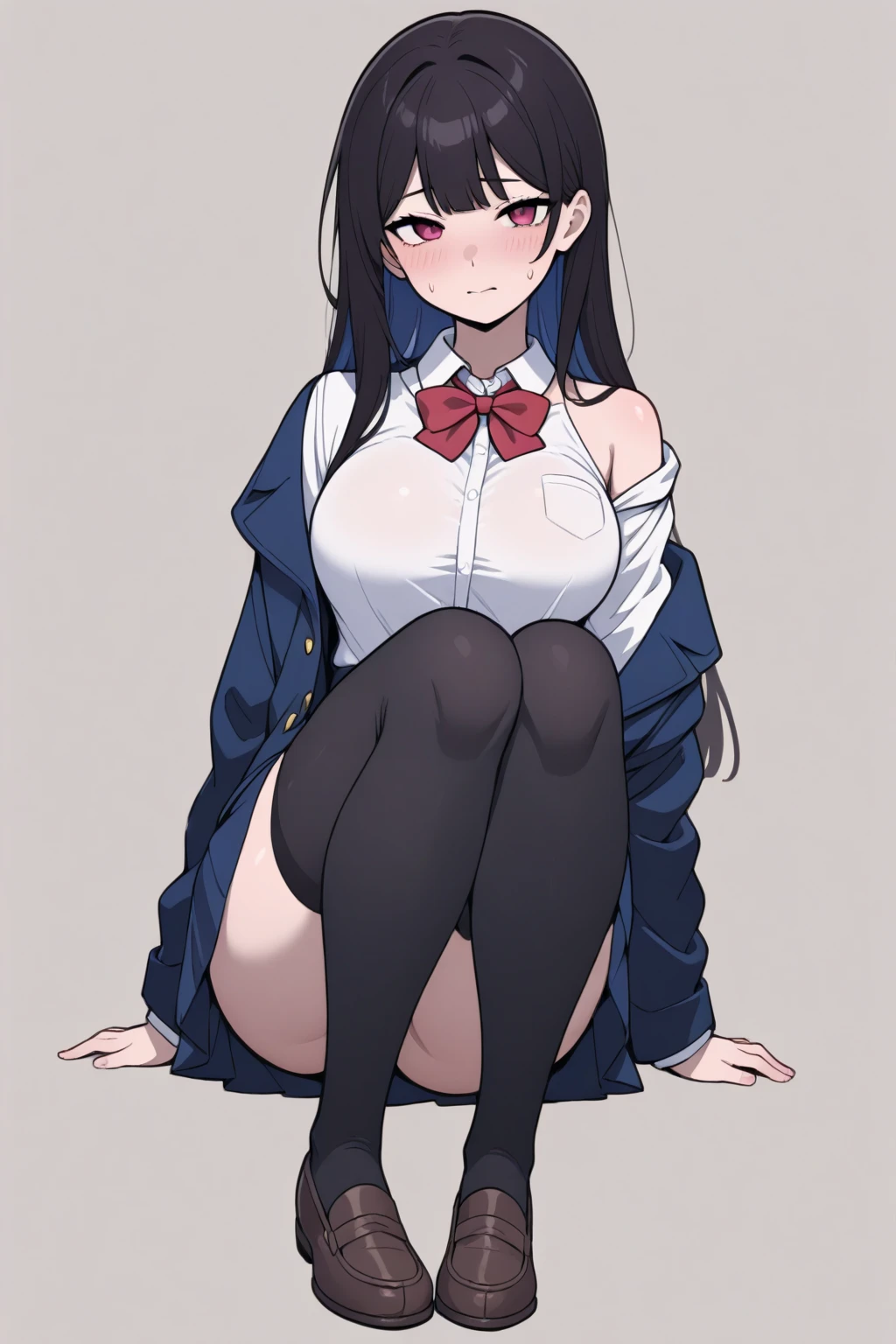 1girl, (Skirt lift:1.4), (lifted by self:1.4), only 1Panty, ((show off panty)), bare thigh, (no background:1.5),