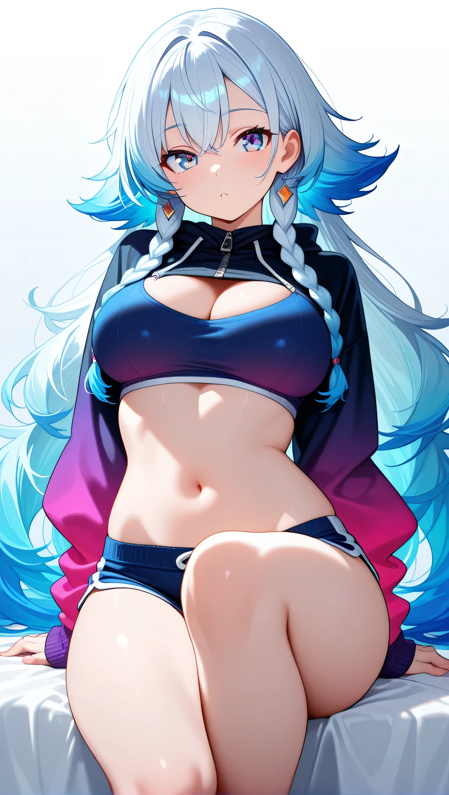 (Nejire hado),(has pale skin, large blue eyes and extremely long light blue hair that reaches down to her legs and apparently curls around her waist area),(wearing),+,(Bikini) 