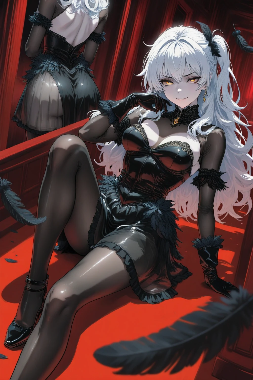 best detailed, Highly detailed,Beautiful body,Beautiful Nose,perfect eyes,perfect face,(ultra highres),HD,beautiful legs,Perfect hands,Masterpiece,illustration,perfect anatomy,sitting on a chair, scowl,((FFA, feet, foot focus, from below, sole, leg up)), standing, looking at viewer,(((pixel-perfect, detail-perfect))), solo, 1 girl, ((AgDef, DefaultOutfit)), stockings, indoors