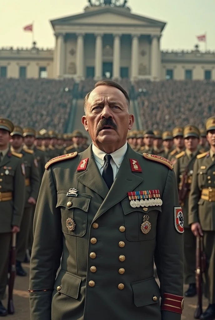 Hitler giving his raised arm salute
