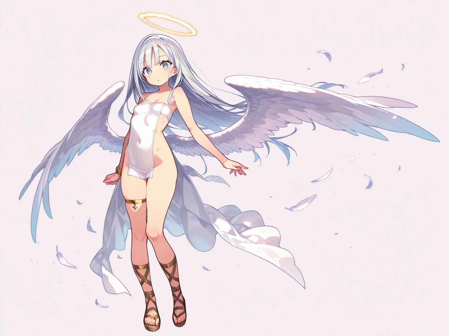 Score_9, score_8_up, 4k, 8k, detailed face, source_anime, smug angel girl with small breasts, young girl, skimpy white angel outfit, ass, pert ass, thick thighs,
