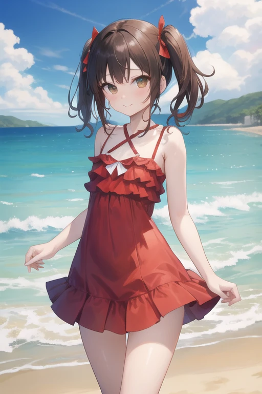 <lora:Kaho:1>, kaho, momodora, freckles, 1girl, beach, masterpiece, best quality,