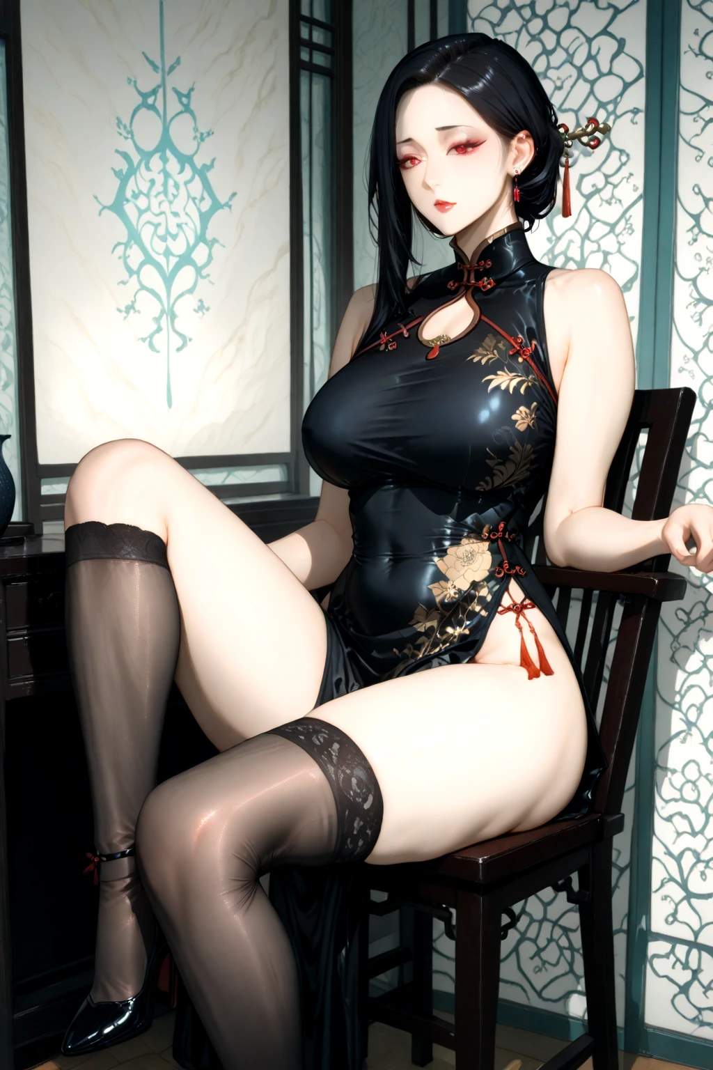 Cheongsam high split slit,Exposure and buttocks,Thin leg heels