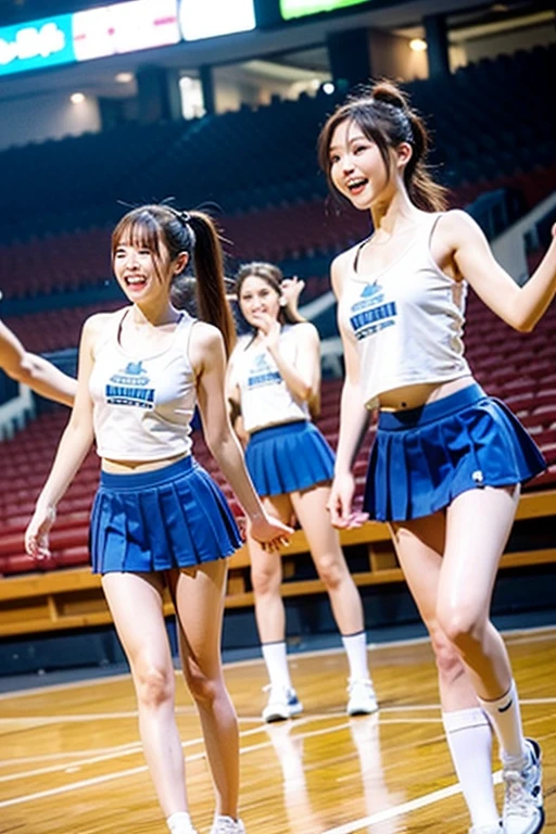 High school girls playing in bowling alley, cute, in miniskirts