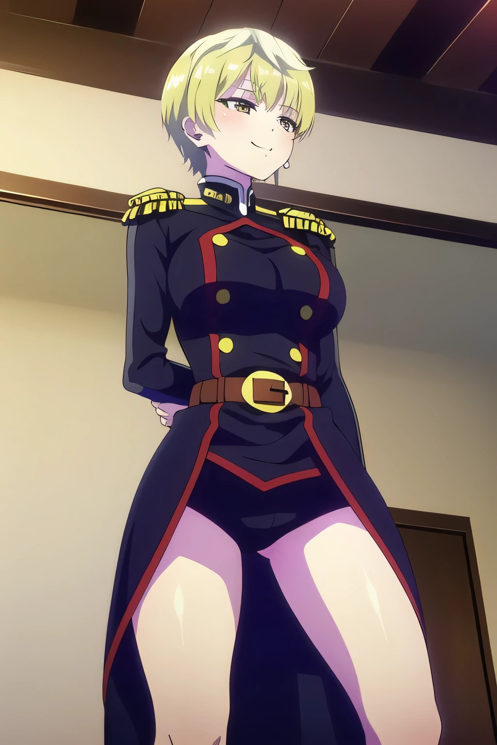 ultra-detailed, Explicit, Beautiful body, Beautiful Nose, Beautiful character design, perfect eyes, perfect face, ultra highres, 4K, beautiful legs, perfect legs, Nice hands, Perfect hand, Masterpiece, Best Quality, Highly detailed, illustration, absurdres, street fighter, doll suit, shadaloo doll, dollsuit, expressionless, blank eyes, looking at viewer, red gloves, emotionless, black latex, corrution, mind control, female combatant, full body, hypnotized, unhappy trance, full body suit, ribbed bodysuit, both arms at side, obey, perfect female body, extremely glossy latex, hypnosis, hypnoLora, empty eyes, Mind control device, poses, submissive_pose, Slave, hat, necktie, stand up straight, standing, standing at attention, hat, necktie, belt, latex, ribbed bodysuit, thighhighs, garter belt, Fighting Stance, extending the right arm from the shoulder into the air with a straightened hand, nazi saluting, military, military saluting, salute, thigh boots, 1girl, green hair, green eyes, medium hair, pray, hood, Cecilia, Shiro Seijo to Kuro Bokushi