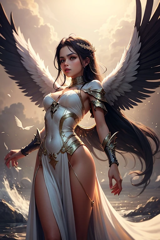 A sexy, tight-fitting but not revealing leather outfit that combines the perfect dynamic elements.: 1.7, Subtle tattoos: 1.6, Fine jewelry: 1.6, Highly detailed skin and facial features: 1.3, Arm and leg details, wings on shoulder, Wings of God and Demon, White and black wings, 16K realistic images, The demon god has wide wings and great power., black bat wings: 1.3, White Angel Wings: 1.5, 6 angel wings, 6 devil wings, สาวสวยlong hairสองเมตร, shiny black hair, Smooth white skinเนียน, red lips, big breasts, small waist, Hip lift, Long legs, Dynamic poses, Slightly concealed armor, Angel wings and devil wings, Floating above the ground, Dark background, Horns grow from the head like a crown., Light from the mountain, Wearing little armor, Sparkling wings, White and black light, 8K resolution, 4000 x 2250 pixels, Wings 100, Wings 1000, Angel wings and bats, 12 wings,รรวมกันของ 6 angel wingsและ 6 ปีกค้างคาว, long hair, Beautiful black and white tight dress with gold decorations, Embraced by twelve wings, He is white and black., Rainbow from the head, Busty breasts, universe backdrop, dynamic gesture, Smooth white skin, Layered wings alternating black and white, Gold pattern set, ชุดเซ็กซี่รัดรูปที่มีความสมดุลระหว่างความเซ็กซี่และความสง่างาม ประกอบด้วยรายละเอียดที่น่าสนใจ เช่น รอยสักที่ประณีต เครื่องประดับที่สวยงาม และผิวหน้าที่ละเอียด มีปีกที่หลากหลาย ทั้งปีกที่เป็นสัญลักษณ์ของเทพและปีศาจ ซึ่งรวมกัน 12 ปีก แบ่งเป็น 6 ปีกของนางฟ้าและ 6 ปีกของปีศาจ ตัวละครมีlong hairสวยงามสีดำเงา Smooth white skinเนียน และมีท่าทางที่แสดงถึงพลัง เธอสวมชุดสีขาวดำที่ประดับด้วยทอง มีเขางอกออกจากศีรษะเหมือนมงกุฎ และมีแสงสว่างที่เกิดจากเขา ฉากหลังเป็นพื้นมืดที่เน้นความโดดเด่นของตัวละคร รักษาอารมณ์ที่เต็มไปด้วยพลังและความน่าอัศจรรย์ ภาพจะมีความละเอียดสูงถึง 8K และแสดงออกมาในรูปแบบที่น่าดึงดูดใจชุดเซ็กซี่รัดรูปนี้ยังมีรายละเอียดเพิ่มเติมที่น่าทึ่ง โดยยังคงสร้างบรรยากาศแห่งความน่าตื่นตาตื่นใจและความสง่างามในคราวเดียว องค์ประกอบของสัญลักษณ์ที่มีไว้สำหรับเทพและปีศาจได้รับการออกแบบมาอย่างพิถีพิถัน โดยเพิ่มความเข้มข้นให้กับภาพลักษณ์ ด้วยการใช้สีที่ตัดกันและมีชีวิตชีวาในแต่ละชั้นของปีก การโอบกอดด้วยปีกทั้งสิบสองสร้างความรู้สึกของการอยู่เหนือโลก
แสงสีขาวและดำจากปีกชั้นๆ ยังช่วยเสริมสร้างอารมณ์ให้เข้ากับบรรยากาศที่ตึงเครียด ขณะเดียวกันก็สะท้อนความงามและความกล้าหาญของตัวละครนี้ ไม่เพียงแต่มีเสน่ห