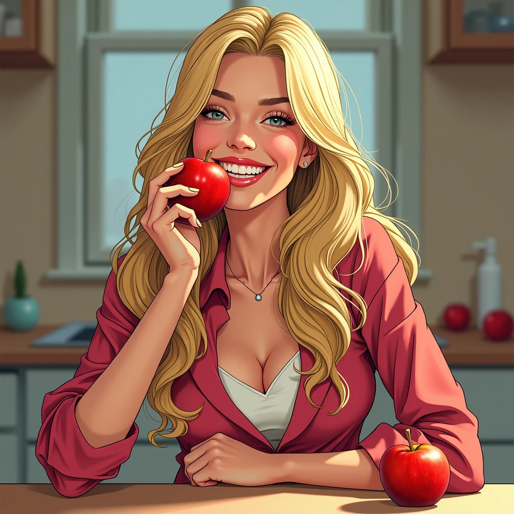 Emma Rigby: Emilie de Ravin: Emma Frost: (Topless) short shorts: yoga shorts: (kitchen) frying pan: (apples) fruit: