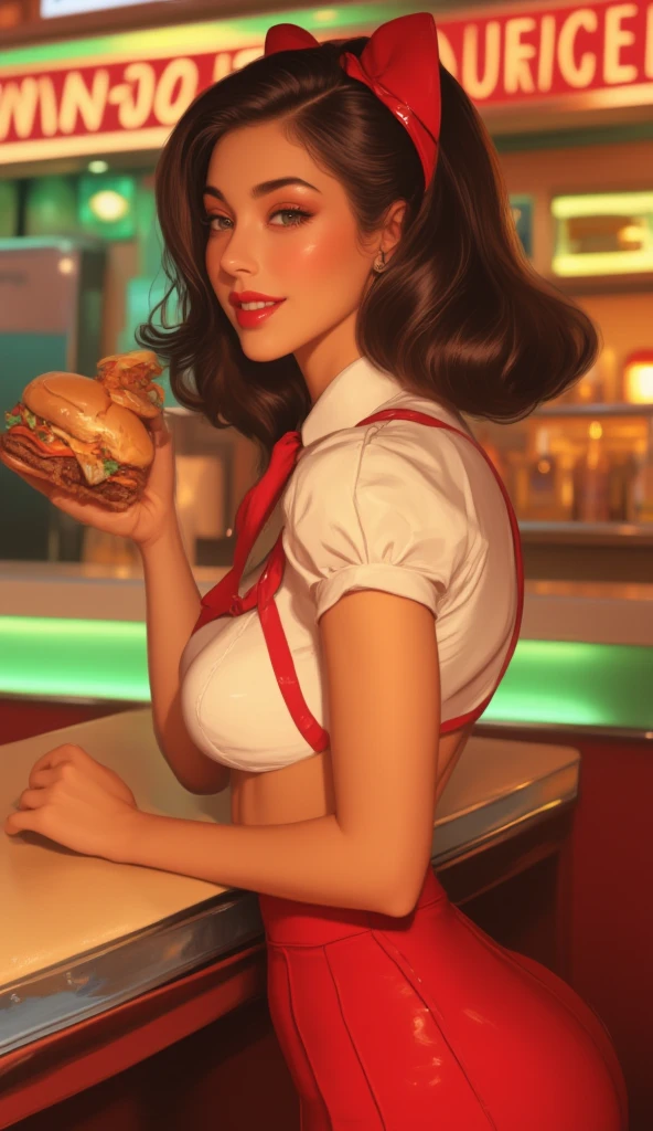 Katy Perry baring her midriff in a red tank top, at a bar in Florida ((best quality)), ((masterpiece)), ((big breasts)), ((cleavage)), ((midriff))