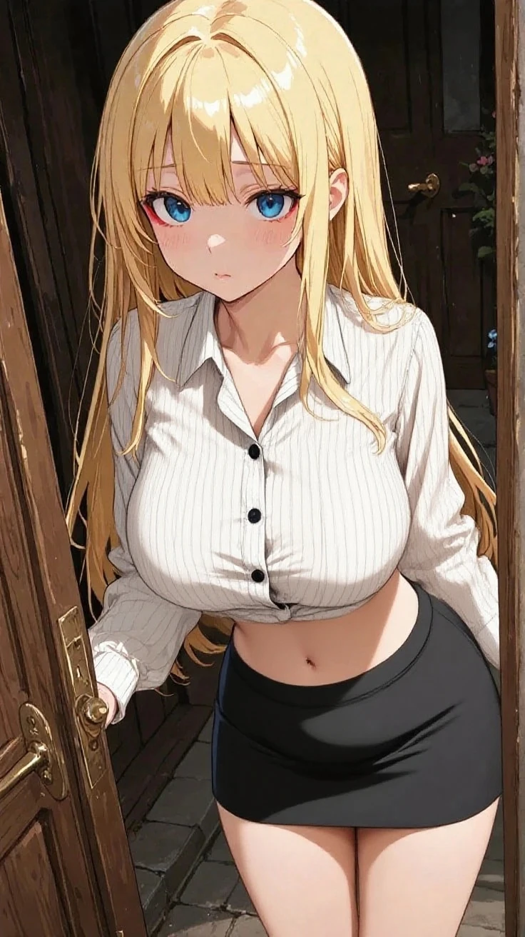 masterpiece, extremery magnificent view, perspective, extremery best quality, extremery detailed CG, 8k wallpaper, ultra high resolution, highly detailed face, highly detailed eyes, perfect anatomy, super detailed skin, not safe for work,
(dynamic angle, erotic pose:1.2), outdoors, downtown, (legs focus, full body:1.3), (beautiful face, beautiful eyes, beautiful legs),
1girl, 20 year old, European, blonde hair, sleek hair, long blonde hair, forehead, blue eyes, hard nipples, cleavage, (white button shirt), long sleeves, skinny, skinny waist and thick hips, (skinny jeans pants, blue jeans, tight blue jeans), tight pants, (white sneakers)