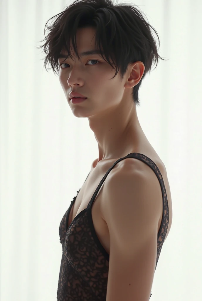 (androgynous prince Narcissus enthralled by his own beauty)