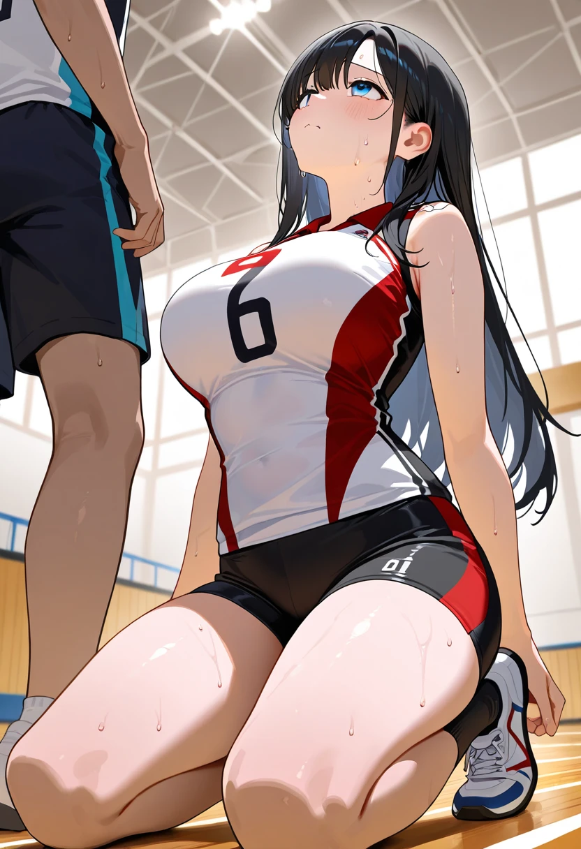 (nsfw:1.5),miku hatsune,Haikyuu,beautiful breasts,1 Lady Solo, /(volleyball uniform/), (Masterpiece of the highest quality:1.2) Very detailed and delicate illustrations, (Indoor volleyball court/),jump high,spike,laughter、show off your chest、huge breasts、dynamic pose、(girl trembling with sexual climax:1.5)、sexual fluid overflowing、((vagina、SEX in、strong man:1.5、woman on top))、straddling a man、M-shaped spread legs、fuck from behind