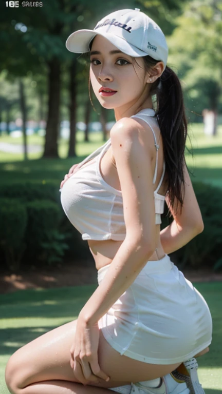 Innocent 18 year old girl、((Flared Mini Skirt,White T-shirt,Dramatic pose)),Smile,shortcut,Park Background、original photo, (8K、Top quality、masterpiece:1.2)、(复杂的detail:1.4)、(realism:1.4)、Octane Rendering、具有超detail的复杂 3D 渲染, Studio Soft Light, Rim Light, 生动的detail, 超级detail, Realistic skin texture, detail, 美丽的detail眼睛, Highly detailed CG Unity 16k wallpaper, cosmetic, (Detailed background:1.2), Glowing skin, whole body、From head to thigh、cleveage,((Focus on the chest))