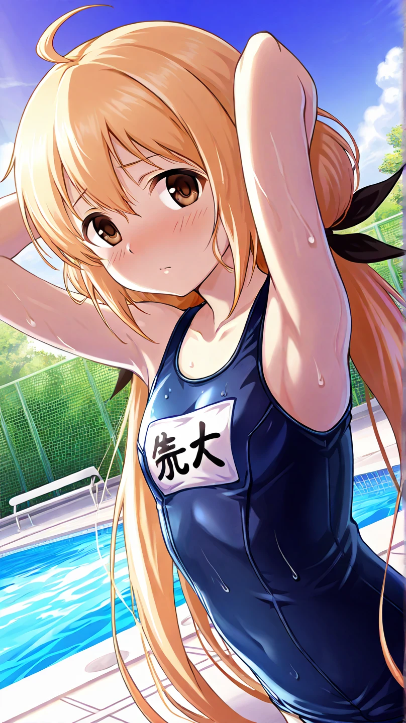 1 girl, sdsElaine, by rubio, yellow eyes, Swimsuit, small breasts