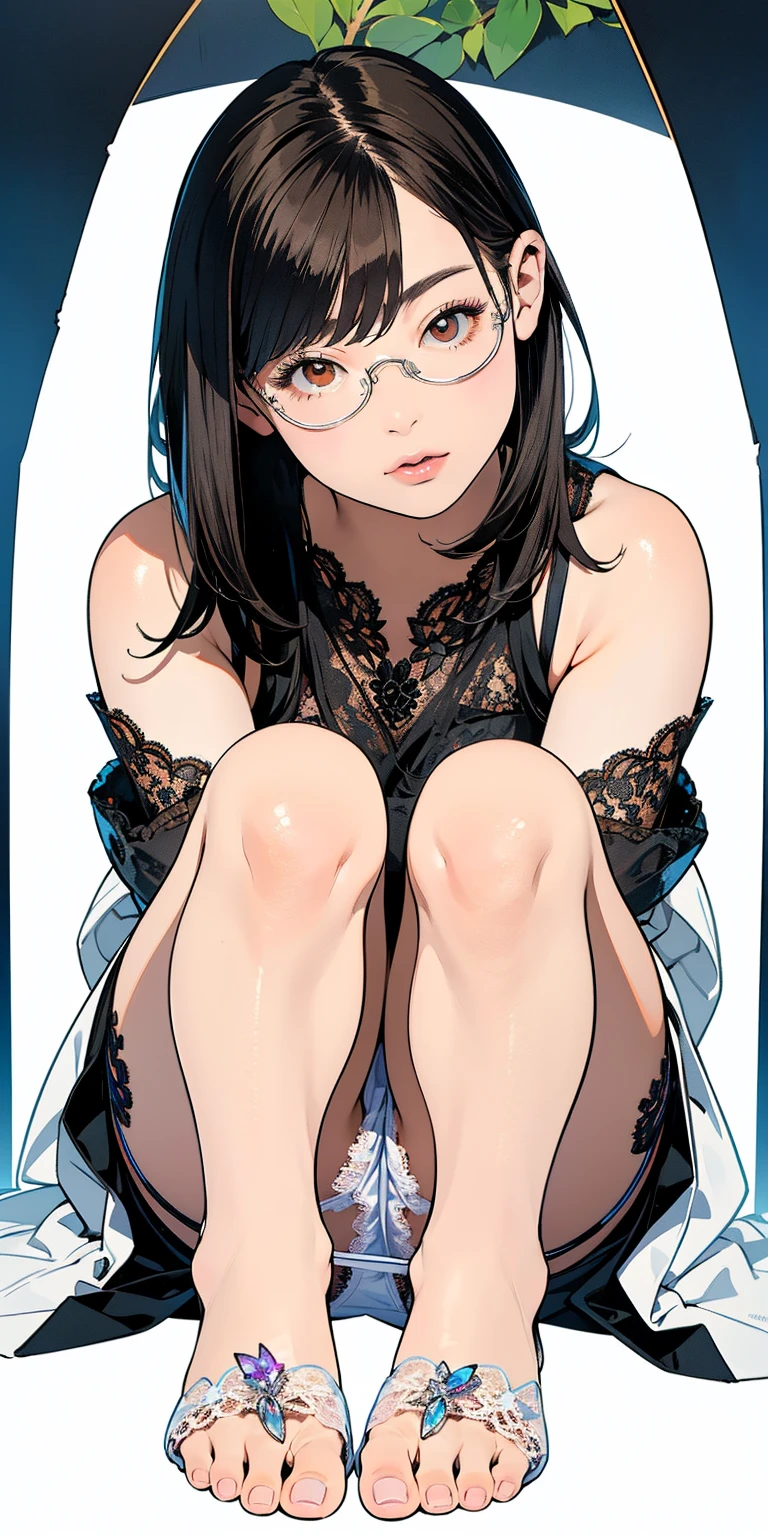 femboi, ((Masterpiece)), (Cute: 2.0), The face is extremely detailed, Enchanted expression, Strong gaze, Black Double French Braid, (Thin structure), Slightly round face, Tanned brown face, Healthy face, Big eyes, Shorts, Thin thighs, (Small chest), confident pose, harsh, Almond-shaped eyes, rich palette,choker,3D, open-toe high heels, goddess, Lean-yet-toned body/androgynous body aesthetic