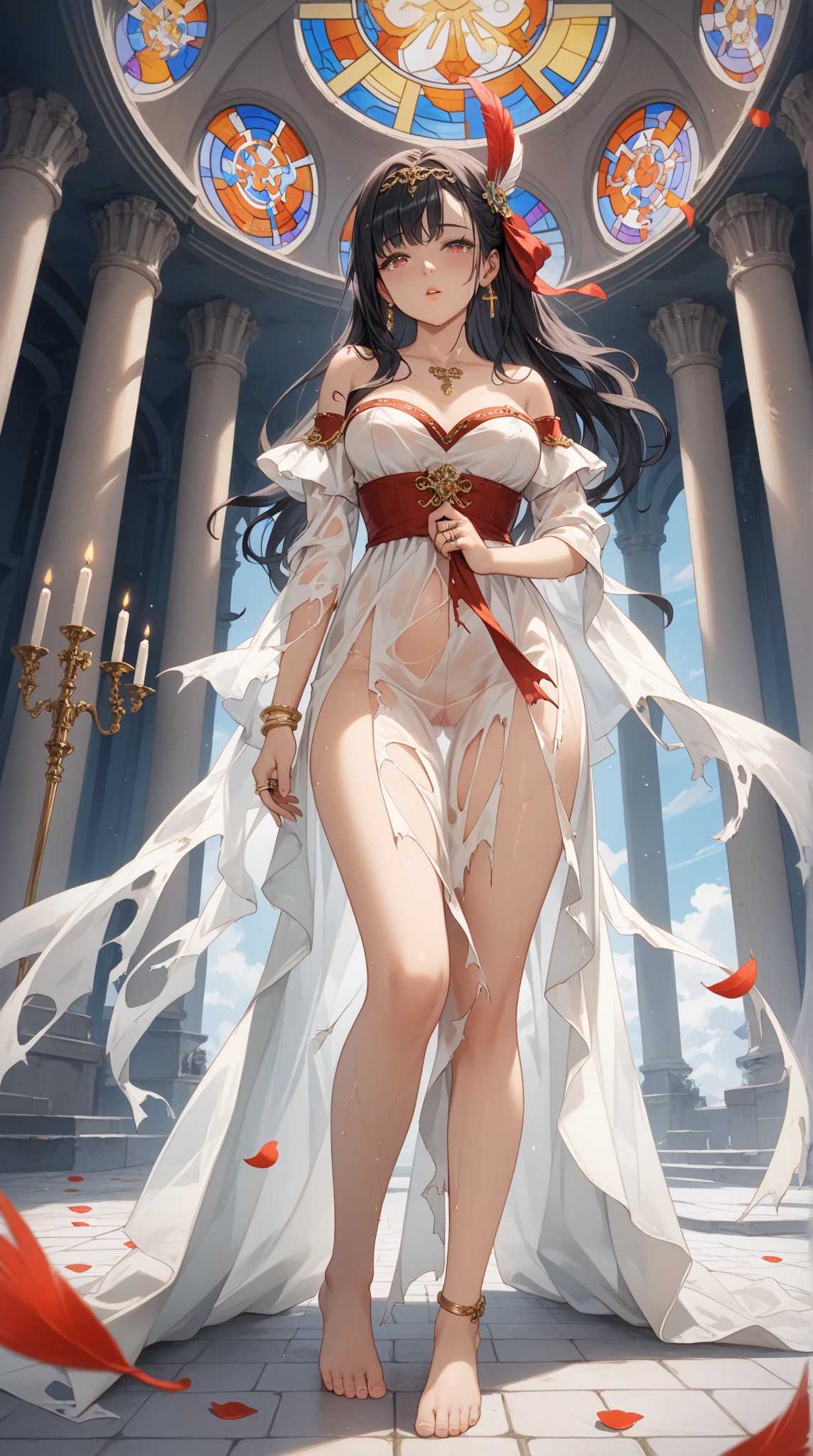 arafed image of a woman in a bikini and veil, anime barbie in white stockings, grayscale phtoto with red dress, made with anime painter studio, bikini. background of hell. gore, draped in transparent cloth, pixiv 3dcg, covered in transparent cloth, ( ( dithered ) ), sfw version, asuka suit under clothes!, woman playing with a giant monster, orc who's standing behind her, slave rags leash iron ball berlinda on the back of her body with many goblins, woman posing in an open courtyard in an ancient world, a girl with milk in front of her, a picture of her flushed face behind her gun exposed with gooey goop dripping all over her body, lewd face, a drawing of a debauchery priest many cultist of aphrodite, pudica pose gesture, cell shaded adult animation, sketchy artstyle, gesture drawn, holding a pudica pose, body pose!, full body drawing, full character body, full body concept, full body; front view, female full body, realistic proportions!!, entire body