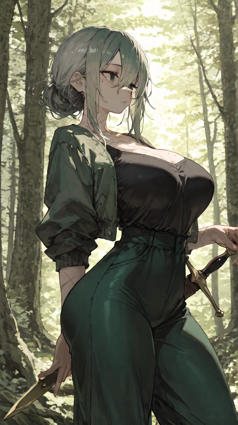 1female,41 years old,熟妇,A MILF ,Married Woman, mature,plumw,extremely large bosom ,Pornographic exposure, 独奏,(Background with:stunning view,ln the forest,city ruins,There is a lot of war)Snow-white skin, She has short white hair,Stand deep in the forest,seen from the front, hair straight,(((tmasterpiece),(Very detailed CG unity 8K wallpaper),best qualtiy,cinmatic lighting,detailed back ground,beatiful detailed eyes,Bright pupils,Redlip(Very fine and beautiful),(Beautiful and detailed eye description),ultra - detailed,tmasterpiece,)),facing at camera,A high resolution,ultra - detailed),revealing breasts,Bare genitalia, Bulge,legs are open,Raised sexy,Camel toes,Flushed complexion,Soviet soldiers,frontage,military hat(Wearing:Dark green blazer,Black tights)