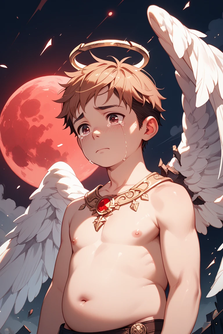 "Bound, small male child, beautiful face, perfection, elphic choker, no clothes, good pose, natural body, exquisite use of light, delicate and beautiful CG, 8K wallpaper, dreamy."