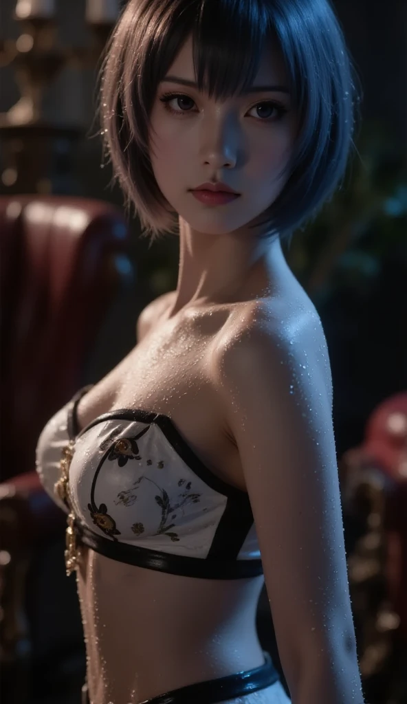 (((masutepiece))), ((Best Quality)), (((Transparent See-through Clothing))),(((Sheer underwear: 1.5)))), ((Raised Nipple)),((Intricate details)), (((Juice Wet)),((Semen))),(beautiful and delicate eyes), (Illustration), (silhuette) Absurd, ((Ultra-realistic Nose)),no extra hands, (Perfect hands) , ((Oil painting style: 1.5)), Mature Woman, Mature Woman, Highly detailed, Illustration, 1 girl, ((large chest hair, Short hair, Blue eyes, cleavage, party lady, Necklace, (Full nude:0.5)) ,in hotel, Bedroom, Detailed background, Perfect eyes, Seductive eyes, Seductive smile, Dynamic Pose, (双臂在头后), (gaze at the audience)), From the front