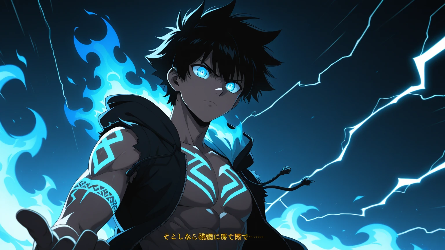 (score_9,score_8_up,score_7_up),1male,black hair hair,blue eyes, shirtless,wolf ear, hansome_face,hold a book, dynamic pose, magic aura,Red shaman skirt