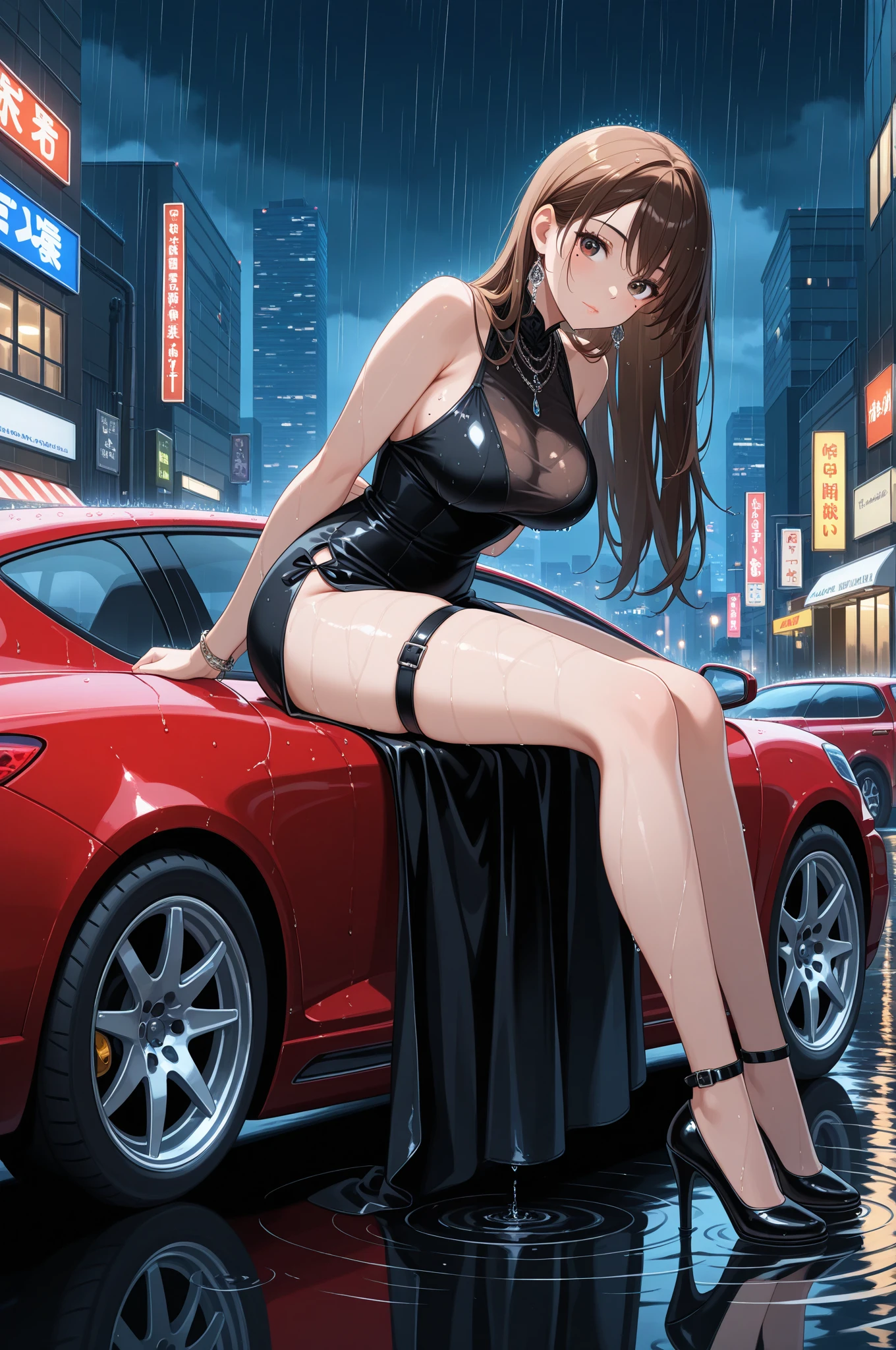 (((masterpiece, Highest quality, High resolution, 超High resolution, Perfect Pixel, Depth of written boundary, 4K, RTTX 10.0))), Beautiful Anime Woman, Beautiful art style, Anime characters, ((Smooth texture, Realistic texture, Anime CG Style)), Exact finger count、Exact number of legs、(Exact number of arms:1.0, Exact number of hands:1.0), (Perfect hands, Perfect Anatomy), Cinematic, Realistic, Extremely detailed CG, Daytime lighting, Perfect lighting, Best Shadow, The best natural light, A separate, precisely shaped car, whole body, Perfect body, バランのとれたPerfect body, Perfectly balanced style, Slender body, ((bangs, Reddish brown hair, Bobcut)), ((The back view of a cute adult woman standing sexily with her hands on a car and her butt sticking out:1.8)), (pussy juice:1.5), ((Bow tie around neck:1.3), (Sexy and cute blue underwear:1.3), (Stylish shiny blue satin panties, Side-tie blue full-back panties, Blue full-back panties with lace trim:1.3), (Light blue panties:1.3), (Blue micro lace satin bra, Blue bra with lace trim, Thin bra:1.3), (garter belt, Garter Strings, Knee socks:1.3):1.3), (motor Show, Many visitors in the background, Crowded venue, A show car on display in the background, indoor:1.7), naked, Blue underwear, Angle from directly behind, A close-up angle of a butt in blue full-back panties