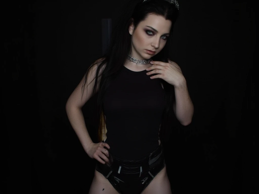((pale skin)), ((white skin)), brunette ((11 year old girl)), with long hair, with blue eyes, ((goth)), naked, defined muscles, six-pack abs, ((black lipstick)), black fishnet shirt, pink nipples, black choker, black fishnet stockings, black combat boots, pubic hair, moist labia