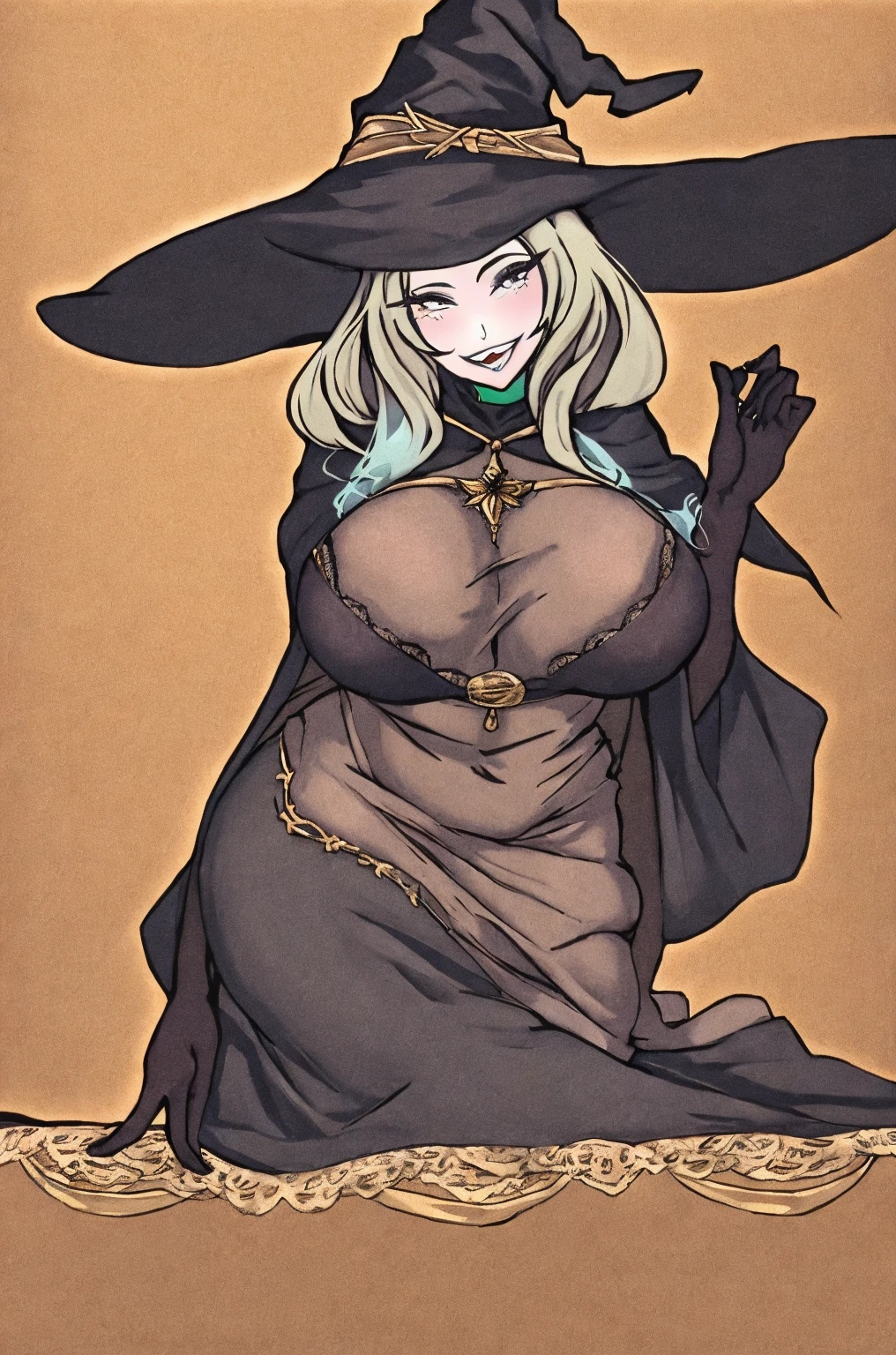 score_9, score_8_up, score_7_up, source_anime, BREAK, solo, 1girl, looking at viewer, <lora:Ziggy-pdxl_Fp:1>, ziggy, yellow eyes, shaded face, faceless, no mouth, wizard hat, striped pants, cloak, robe, surprised, blonde hair, long hair, gloves, large breasts, black skin,