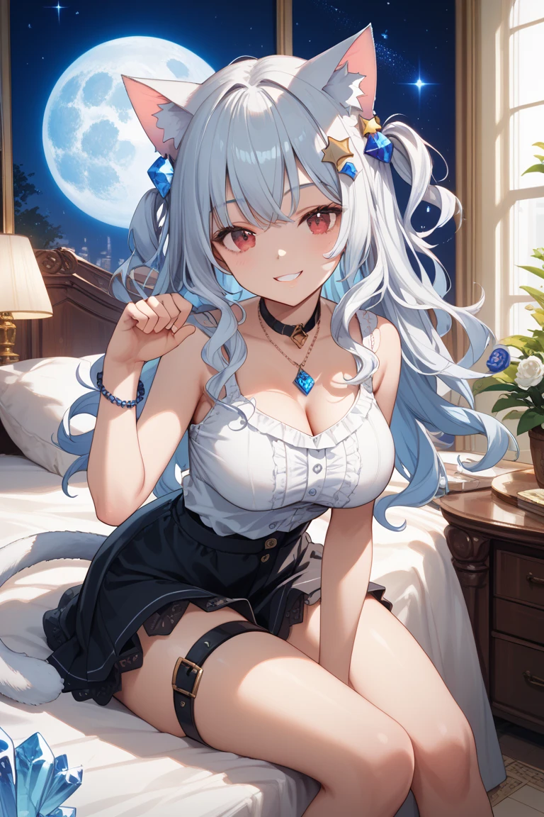 (masterpiece, best quality:1.2), 1girl, solo,
White long hair, Busty, Big breasts, sensual, sexy, cute, Blue eyes, White clothes, mature girl, large curves, Backwards, legs open, Indulge in perfection as you behold Alisa Mikhailovna Kujou peacefully resting on a high-quality bed, adorned in a beautiful nightgown, with flawless anatomy, (((flirty look))) (((sexy pose)), while the gentle moonlight through the window adds a touch of magic to this stunning 4K image, free from any distortions that may detract from her beauty."