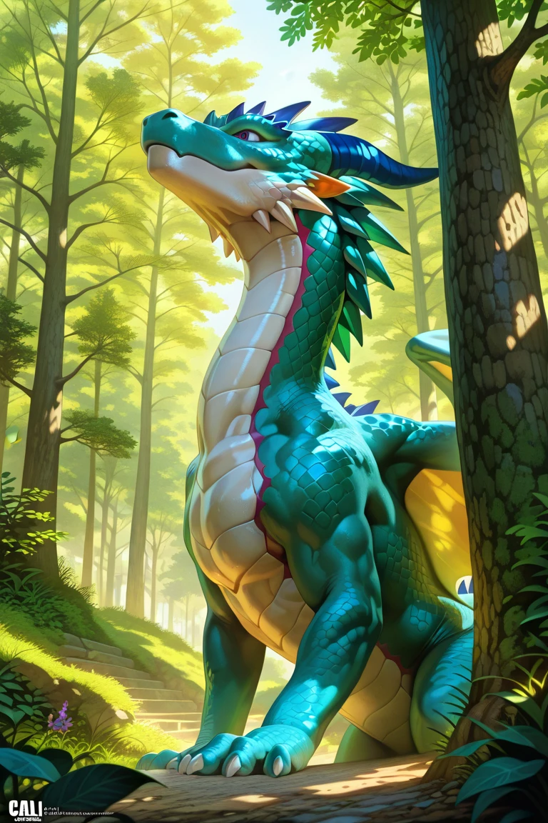 realistic, high quality, detailed, uploaded on e621, 4k, 8k, feral, adult, mature female, (feral dragon), (nsfw), bright day, feral standing, rear view, ass up, butt, (innie pussy, cute pussy), tail, good drawn feral anatomy, wide hips, thick thighs, heavy legs, epic angle, attractive eyes, feral legs, feral paws, glowing skin, monster_hunter style