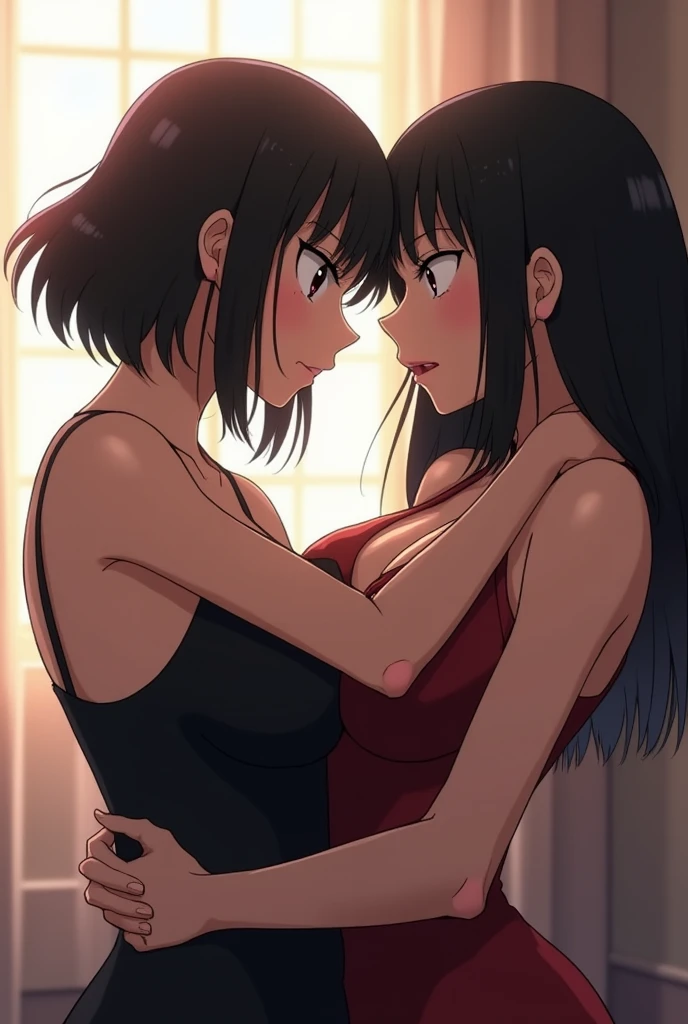 best qualityer)), Beautiful naked woman with big ass in sex scene with another woman, both twins, dark hair or light eyes, completely naked, threesome, penetration, big tits, having hot sex, both being penetrated by someone and feeling very horny for each other, very big breasts, futanaru, highlight, big breasts, ebony, futanari, penis, man, penetration, porn, hentai, gangbang scene