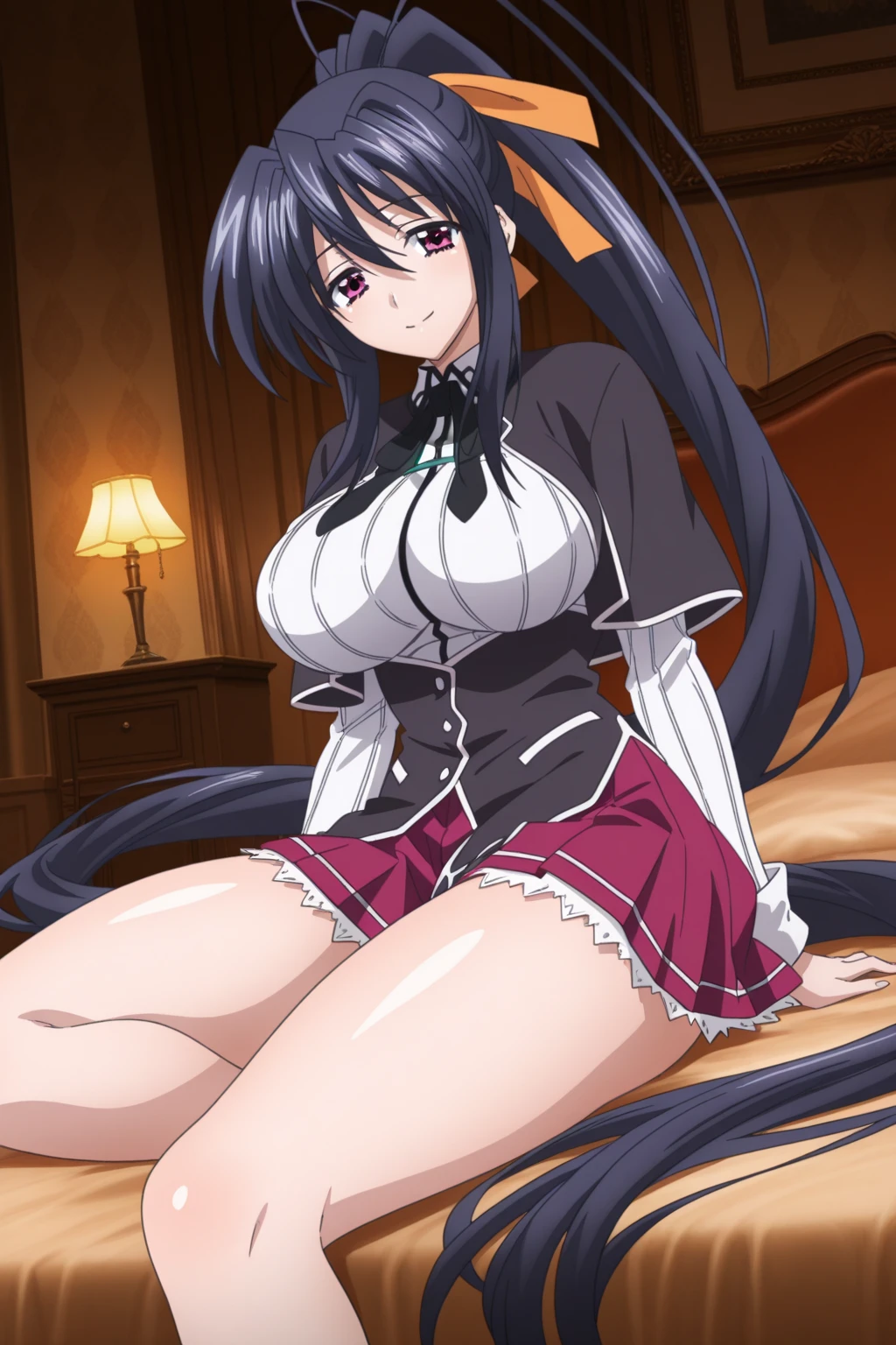 (all fours), spread her legs, Stockings, BDSM, Slave, rubber, Black corset, shackles, collar, luxury livingroom, Nijou Aki, 27 yo, mature women, anime cels style, best quality, high resolution, (gigantic breasts:1.3), cowboy shot, blush, light smile, (purple eyes), blue hair