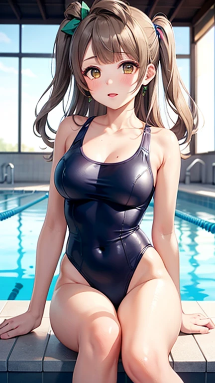 Anime art style,High resolution, high quality, One girl, Anime,(Pussy close up),(Pussy Focus,From before:1.3),(Erotic Body Twist:1.6),(shame:1.6),(orgasm:1.6), Brown long hair, Brown eyes, Green glasses,heart shaped pupils,Sunburned skin, Super big breasts, HH-sized breasts,beautiful breasts,(Big Ass),beautiful ass,Embarrassed,sweat,Wet,open legs,Standing Split, Lift your legs,Leg lift,Standing on one leg,arms behind head,Sexy leotard, elegant face,love struck,(High leg:1.6),(Crotchless:1.6), Dynamic pose,By the pool,