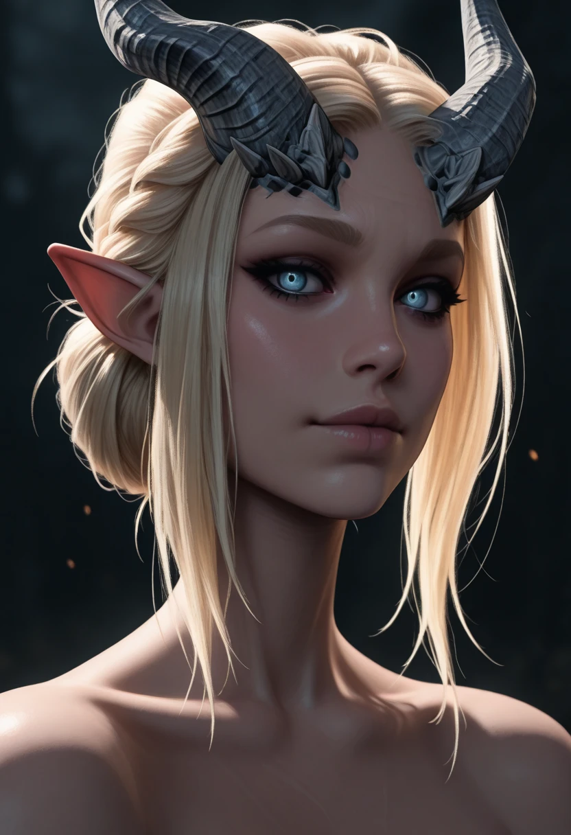 masterpiece, best quality, absurdres, highres,

BGMainFemale, 1girl, blonde hair, hair bun, blue eyes, demon horns, pointy ears, looking at viewer, portrait