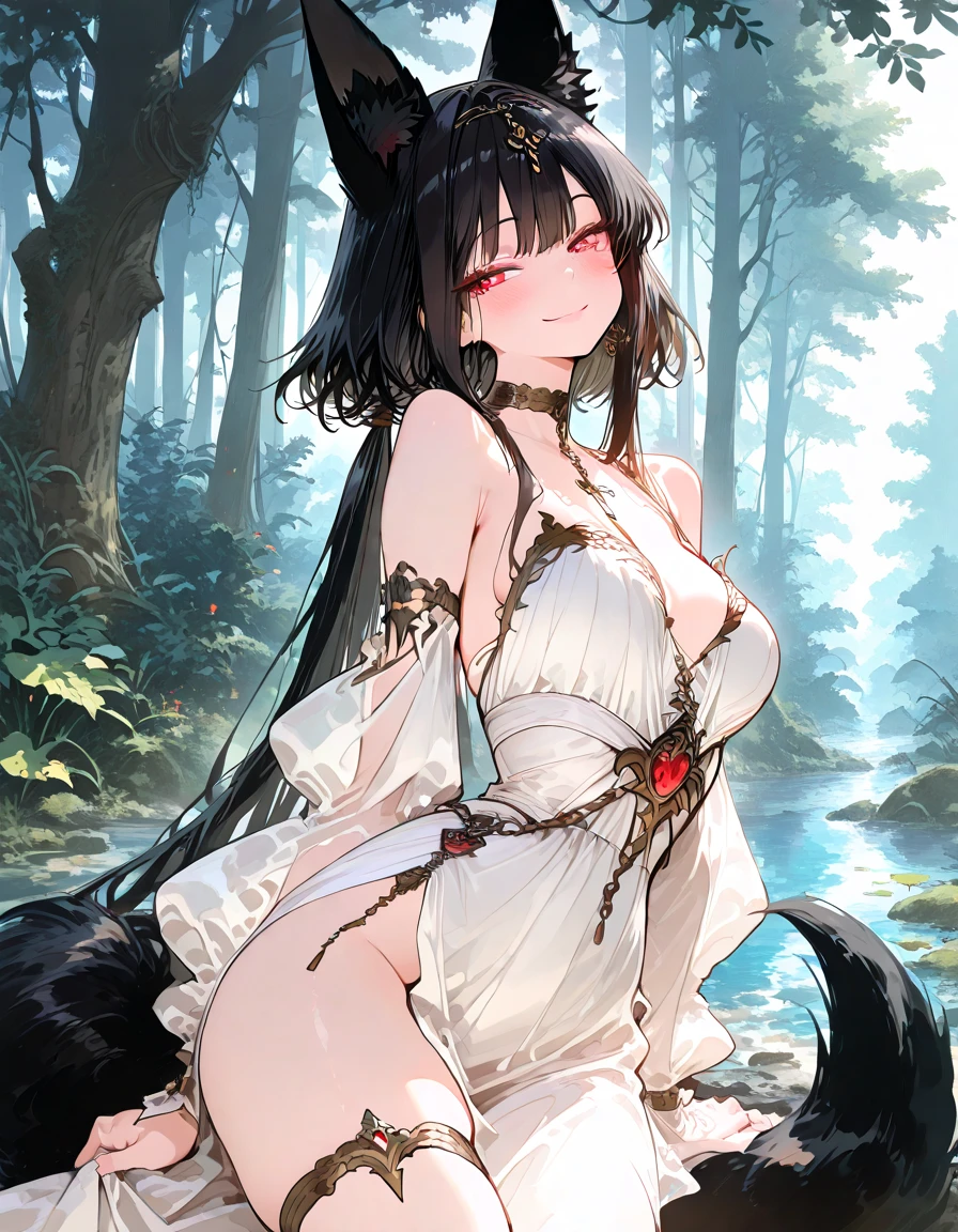(best quality, realistic, vivid colors, ultra-detailed), beautiful detailed eyes, beautiful detailed lips, long eyelashes, fluffy fox ears, charming smile, massive breasts, confident and playful expression, delicate nose, fair skin, hourglass figure, wearing a cute and stylish outfit, in a magical forest, surrounded by vibrant flowers and lush greenery, warm sunlight filtering through the trees, a mischievous fox with matching fur and tails by her side, adding a touch of whimsy to the scene, creating a sense of mystery and enchantment.