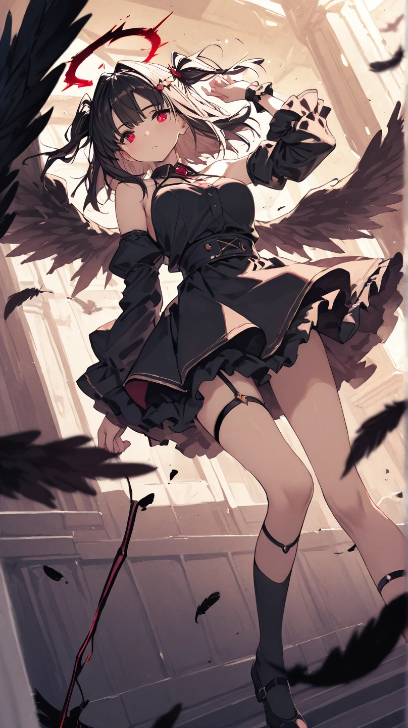 (((1girl))), ((best quality)), ((masterpiece)), ((ultra-detailed)), (illustration), (detailed light), (an extremely delicate and beautiful), (beautiful detailed eyes), (sunlight), ((extremely light)), ((extremely clothes)), (((hyper detail))),(((((front lighting))))),(((((front light))))),
((((quite adorable magical dress with brief pleated skirt and robe and magical hat and veil)))),
, (((Necromancer))), (((angel))), (((angel wings))), (((angel halo))),
(((short bob))), ((((black hair)))),
(((crystal black eyes))),
((((whole body)))), aged 5 to 8, ((((())))), (((((quite adorable young girl))))),
(((condescending expression))), (mischievous smile with sexual satisfaction), (((extra adorable))), (((extra slender shape))),
(((extremely beautiful detailed face))),
((elegant magic gloves)),
((elegant magic boots)),
(((bravely and dynamically attacking enemies with a Magic of Dark Thunder Clouds))), ((Dutch angle)), (((magical red panties))), ((((rear view)))),
(((()))),
(((extremely thin thighagical stockings)))