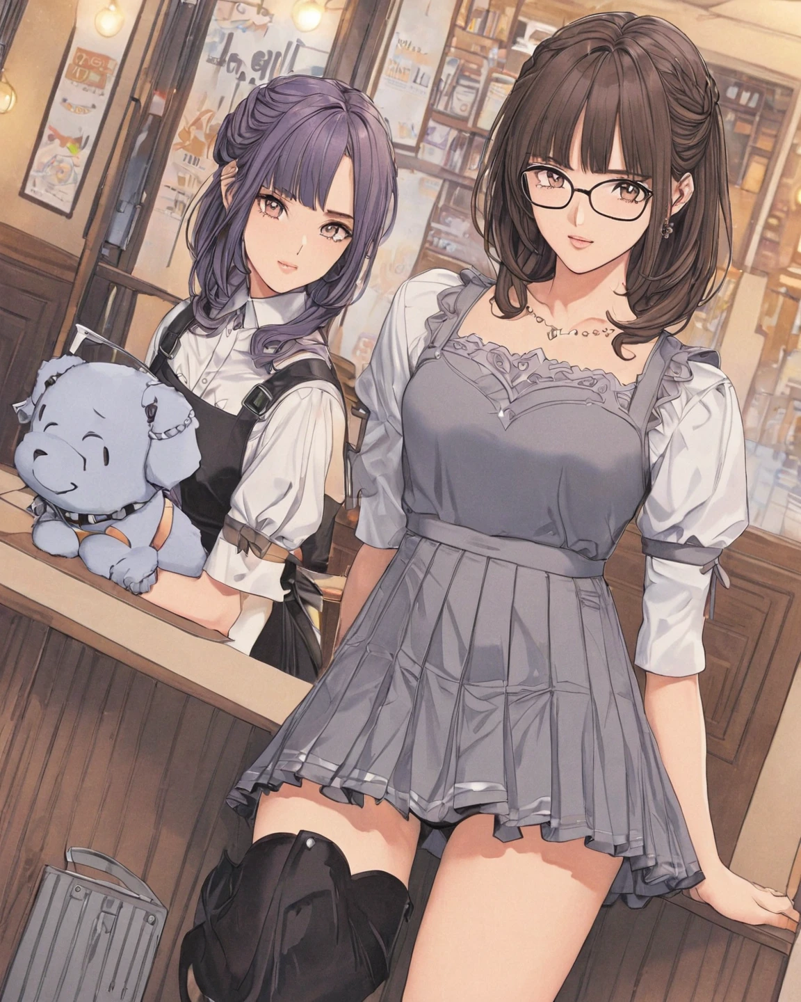 Highest quality、Ultra-high resolution、Fantasy、roleplaying game、Sexy maids under 10 years old lined up、Inside the Western-style building、Lift up the hem of your skirt、Panty shot、Water-soaked underwear、garter belt、Only one person with glasses