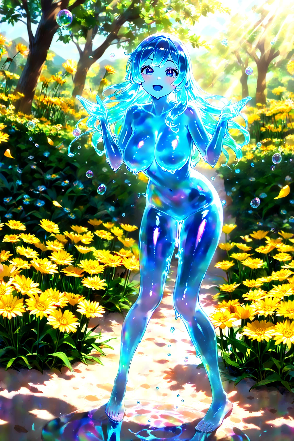 1girl, <lora:MintSlimeSkin-18:1.3>, in a forest , mintslimeskin , slime dress, cowboy shot, luminescent body , colored skin, <lora:kionantArtistStyle_v10:0.7> , bob cut,