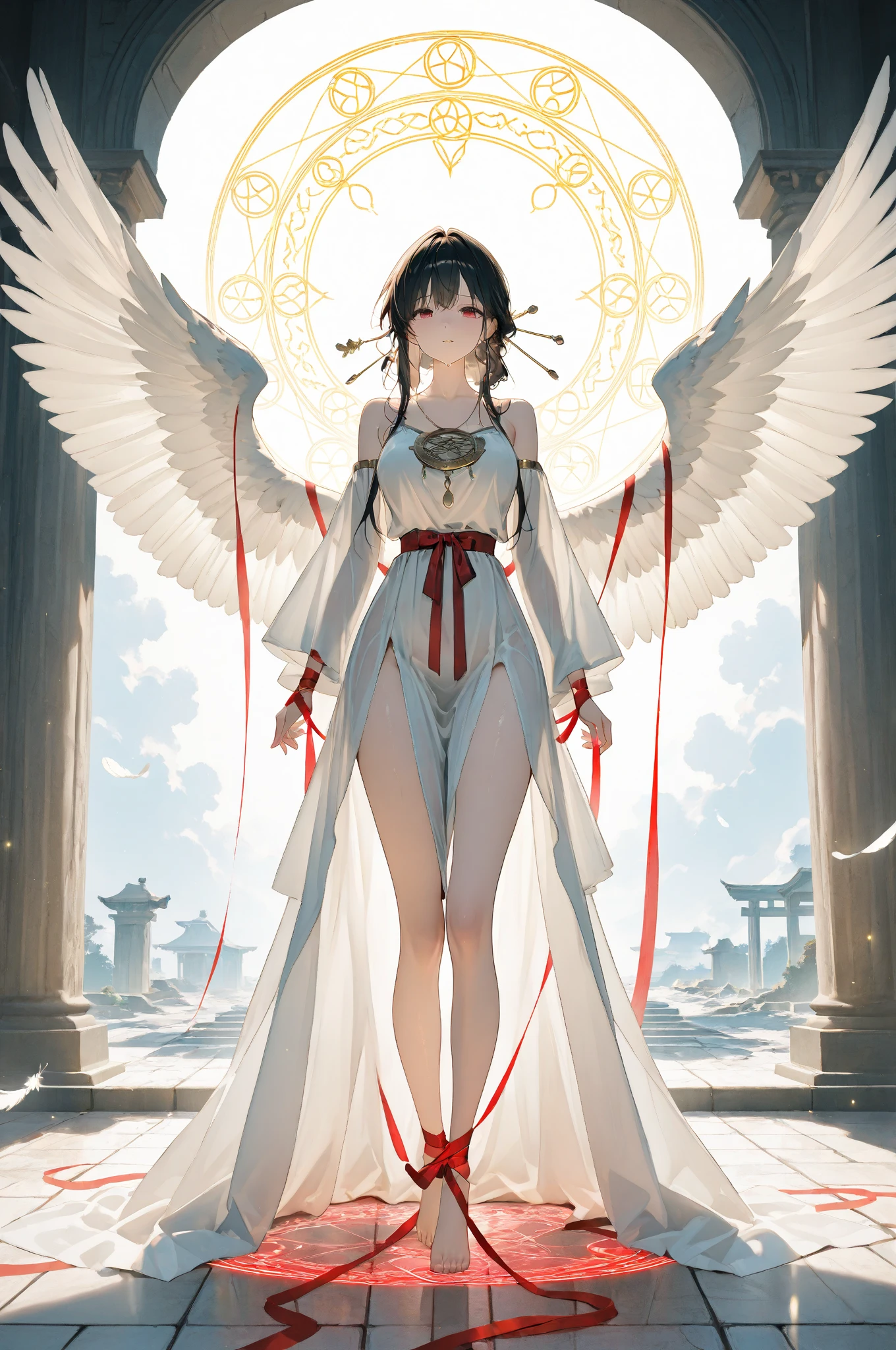 (Masterpiece, Top Quality, Best Quality, Official Art, Beautiful and Aesthetic, (1.2), (1 Girls: 1.3), Very Detailed, White (Fractal Art: 1.1), (Bouquet: 1.3), Supreme Detail, (Zentangle: 1.2), (Dynamic Pose), (Abstract Background: 1.3), (Shiny Skin), (Many Colors: 1.4), (Earrings), (Feathers: 1.5), (Magic Effects: 1.3), star, long dress sleeve, long hair, wrapped in light, vivid background, phoenix dress, vivid eyes, panda ears, morning light