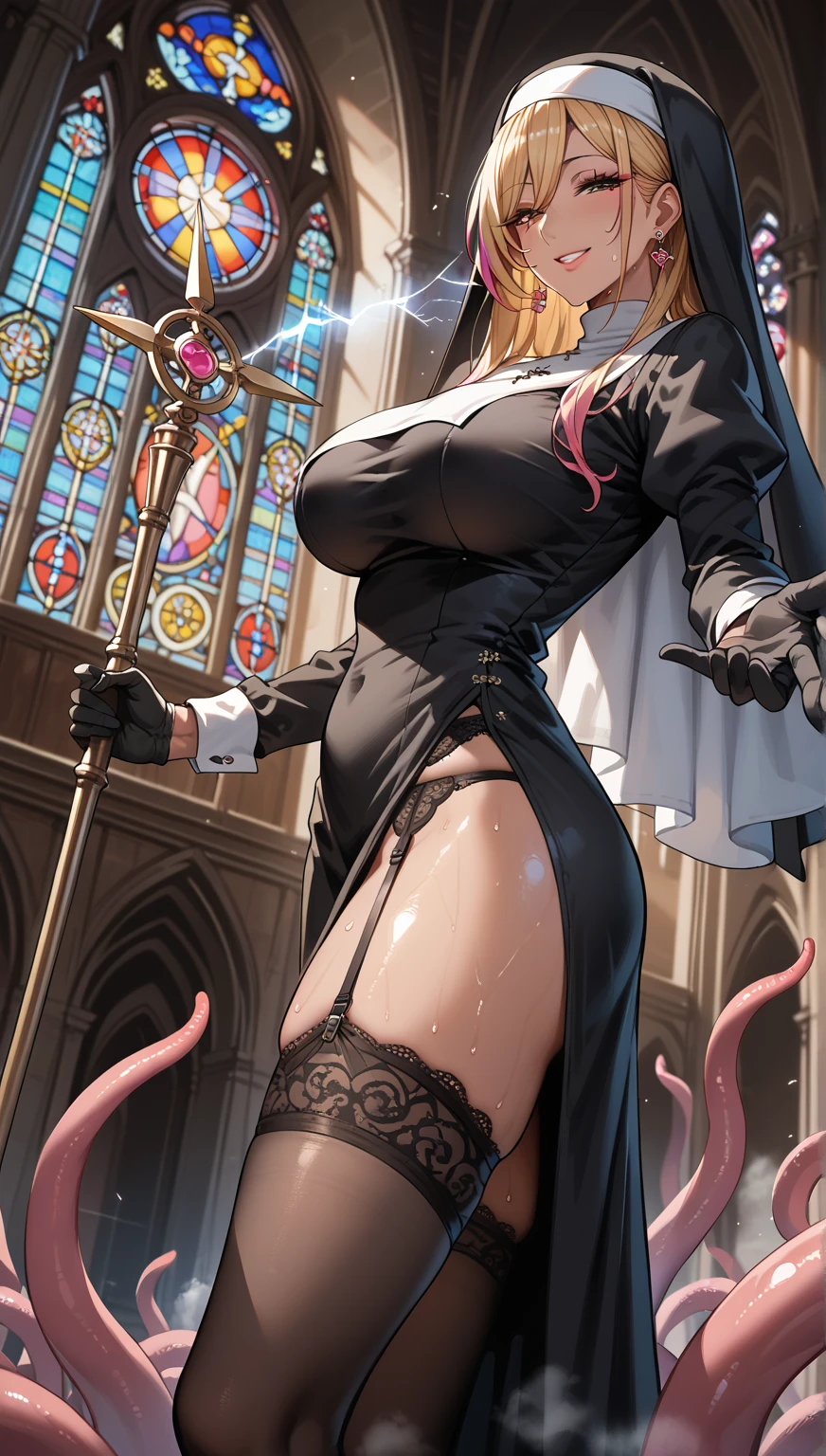 extremely detailed, high resolution, (illustrations:1.3), (masterpiece:1.2), bokeh, dusty, ray_tracing,beautiful and aesthetic, depth of field, blurry, glistening skin, official art,best quality,wide-angle lens, breasts, nipples, <lora:excessive_pubic_hairConv2D:0.7>,pubic hair,bokeh, dusty, ray_tracing,beautiful and aesthetic, depth of field, blurry, glistening skin, horror, dim, rain,night time, gloomy, atmospheric, blurry foreground, cold color,flyer, graffiti,night,(lot of pornography graffiti:1.2),natural light, film grain ,intricate, glossy, realism, soft light, (muted colors), warm, dramatic, zen, cum dripping, ((beautiful detailed eyes)), (detailed light),intense shadows,beautiful reflection,light particles,(presenting:0.9),prostitute,highres, masterpiece, perfect ligthing, bloom, night, evening, cinematic lighting,in the church, many tentacles,(1girl:1.3),from below,Sit high,sit,sitting high,legs_cross,looking down,(from below:1.2),femdom,(sole:1.2),Disappointed eyes,long leg,(contempt:1.4), (looking at viewer:1.5),hd, high definition, 8k, absurdres, nun, sexy, church background, breasts out, latex, (golden eyes:1.2), black outfit, (carrying cross with chains:1.4), full body, tall,micro panties, front of altar, light ray from above ,leg up,sweaty feet,gigantic breasts, (pointy ears:1.4), absurdly long hair, blond hair, holding hands,mature female, beautiful detailed face,Detail hands,plump,((beautiful detailed eyes)), (detailed light), depth of field,profuse sweating,(steam:1.4),(no shoes:1.4), Black stockings,((Ultra detailed toes)),(many tentacles:1.4),(viscous liquid:1.4),(tentacles entwined legs:1.2), t(entacles wrapped around hands:1.2), (tentacles wrapped around breasts:1.2), lusty expression,(RSEEmma:1.4), <lora:MISC-GlossyFace:0.6> ,<lora:RSERomantic_RSESofiko_RSEEmma-v1:1.2> ,<lora:sitcrossleg2_rvkwi:1> ,sit cross leg,<lora:restfeetup55_rvkwi:0.5> ,feet up,<lora:animefeetv4:0.5> ,animefeet,<lora:choufeet-000006:0.6>,choufeet,<lora:LegUpPresenting:0.5> ,<lora:MS_Real_LegsUpPresenting:0.5>