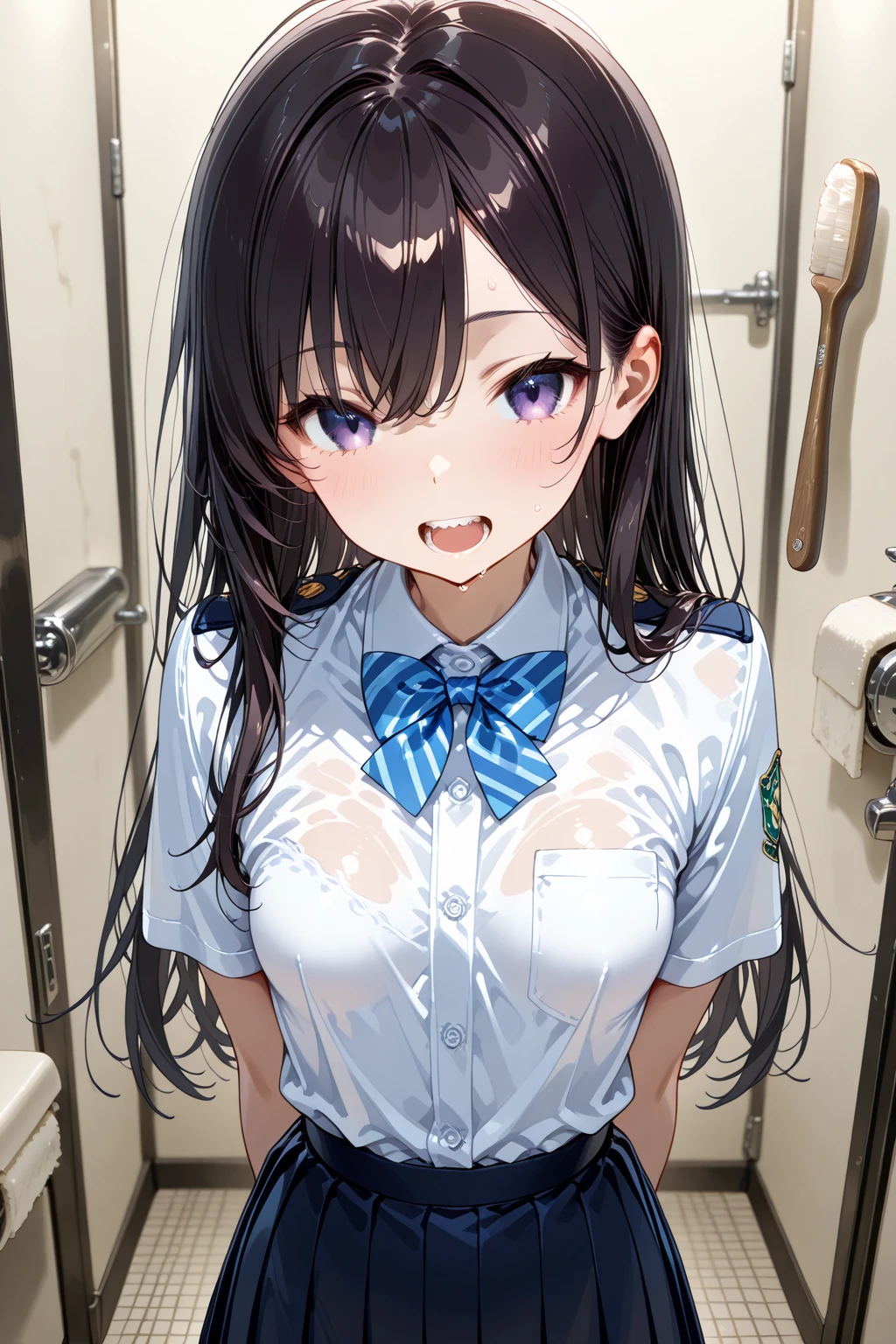 High school girl with long black hair、school swimwear、big breasts、school changing room、Covered in large amounts of semen、She is happy to have a large amount of cum shot on her face.、Sticky with whole body semen、Completely naked、being loved、impregnated、being violated、being used as a man&#39;s urinal、having sex、being raped、A female brat who loves dicks、sex addiction