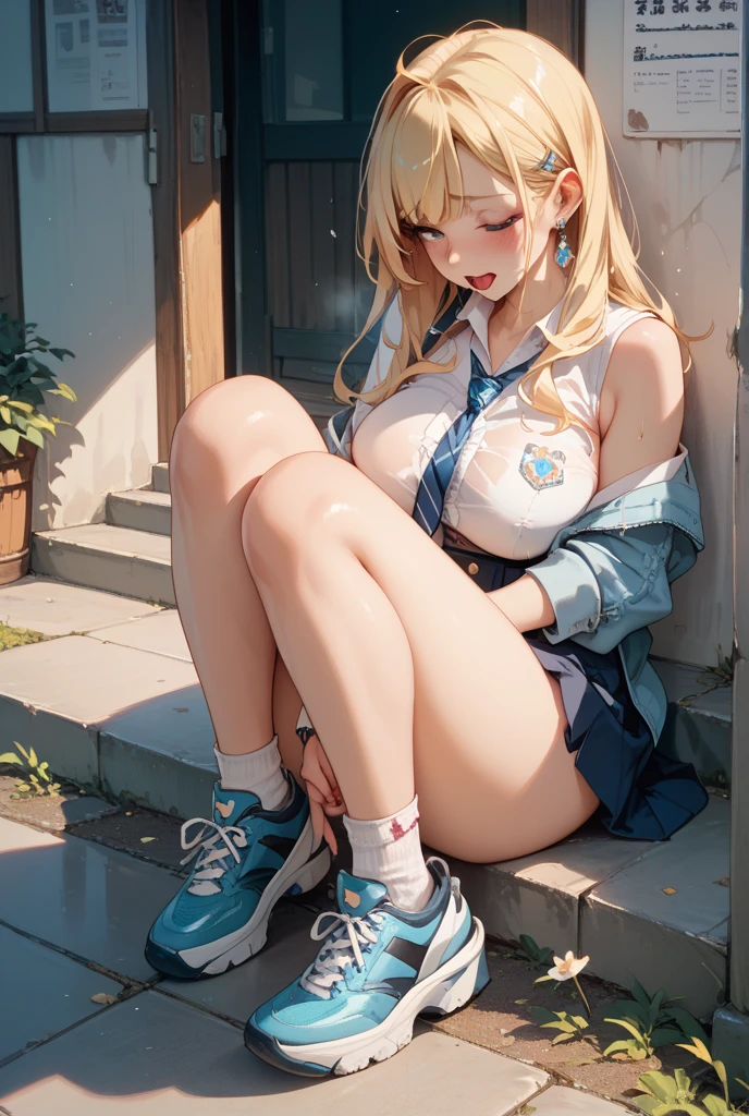swimming uniform,full bodyesbian,long whitr hair,huge tit,Excitation,white skinned,Squats,frontage。