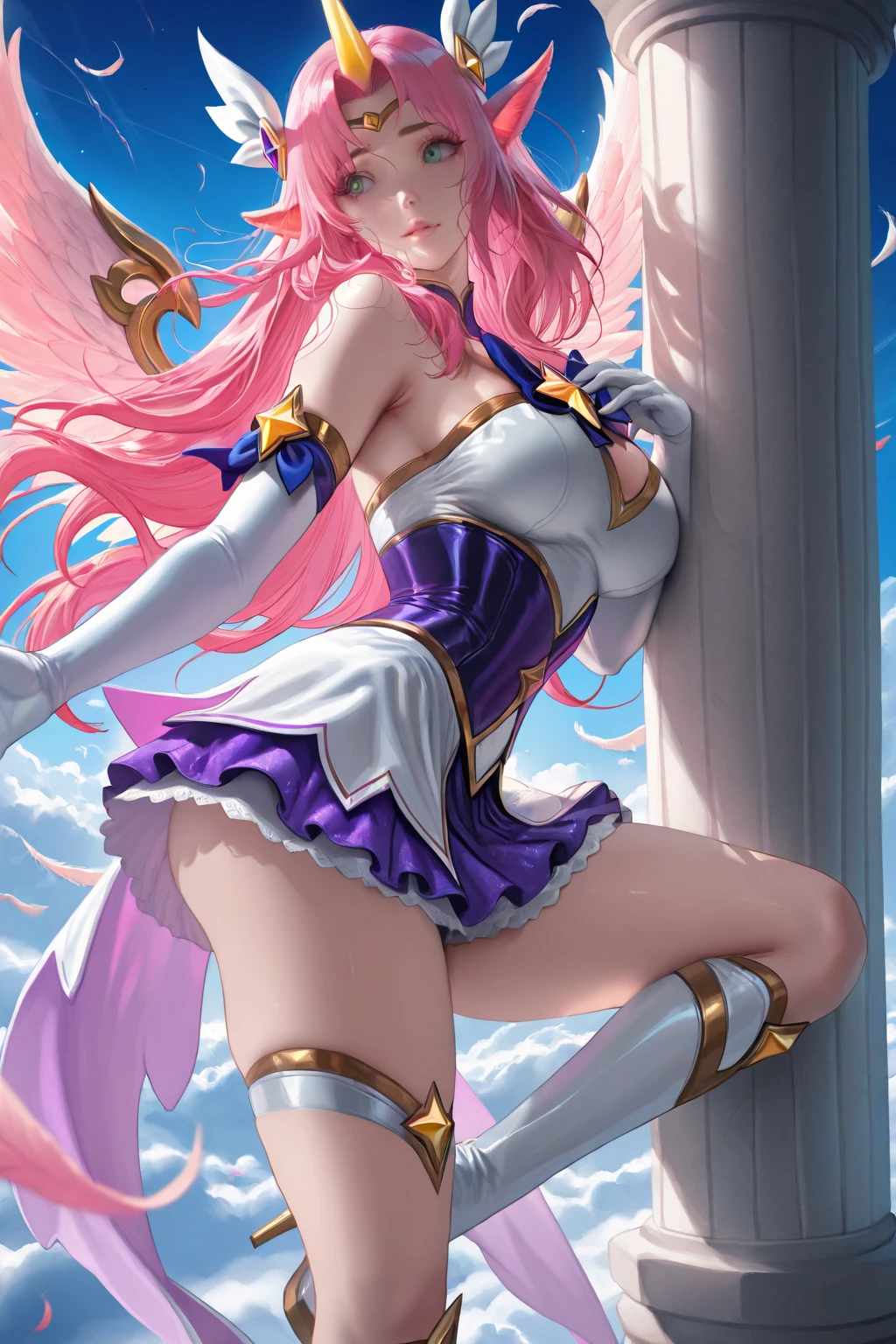 a close up of a doll with pink hair and a purple dress, seraphine ahri kda, star guardian inspired, lux from league of legends, portrait knights of zodiac girl, fantasy art style, league of legends character, from league of legends, extremely detailed artgerm, ! dream artgerm, realistic anime 3 d style, anime styled 3d
