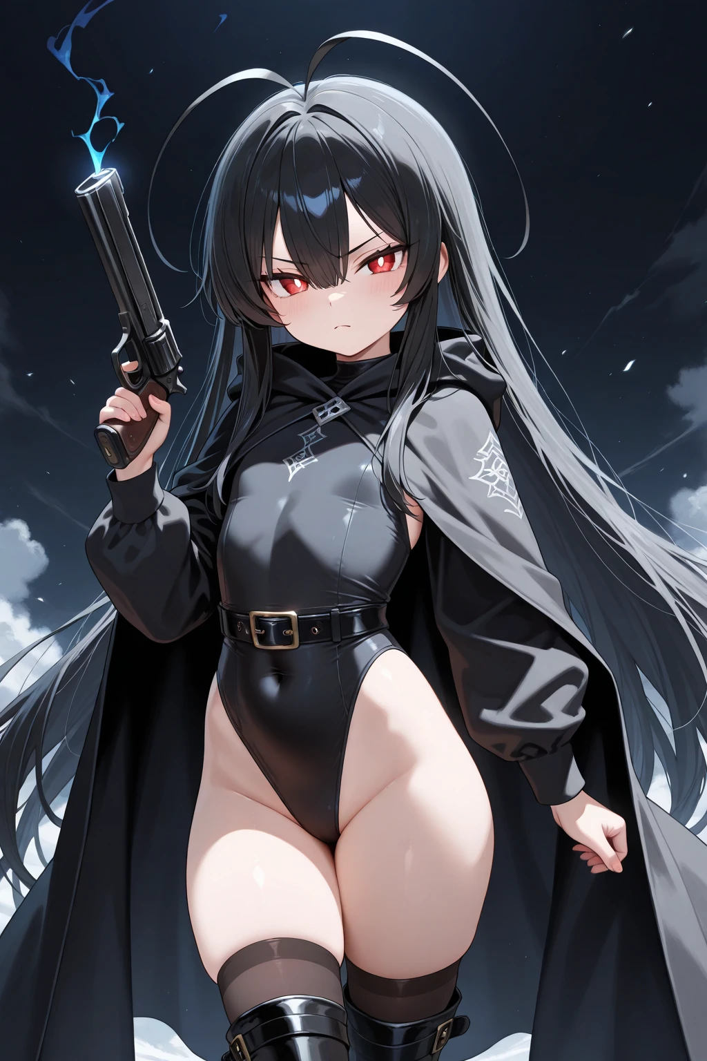 masterpiece, detailed, high quality, absurdres, 1girl, solo, petite, small breasts, curvy, (narrow waist:1.2, wide hips:1.3), thick thighs,
BREAK brown hair, bangs, sidelocks, (hair over one eye), red eye, parted lips,
BREAK leotard, collar,
BREAK knees to chest, waving,