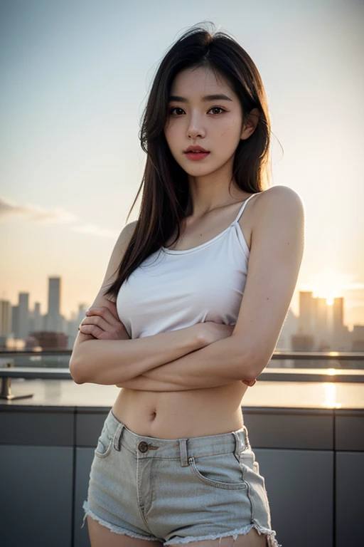 (best quality,4k,8k,highres,masterpiece:1.2),game character,one young and extremely beautiful female game character,powerful telekinetic abilities,dashing through the sky, soaring above the bustling city below her