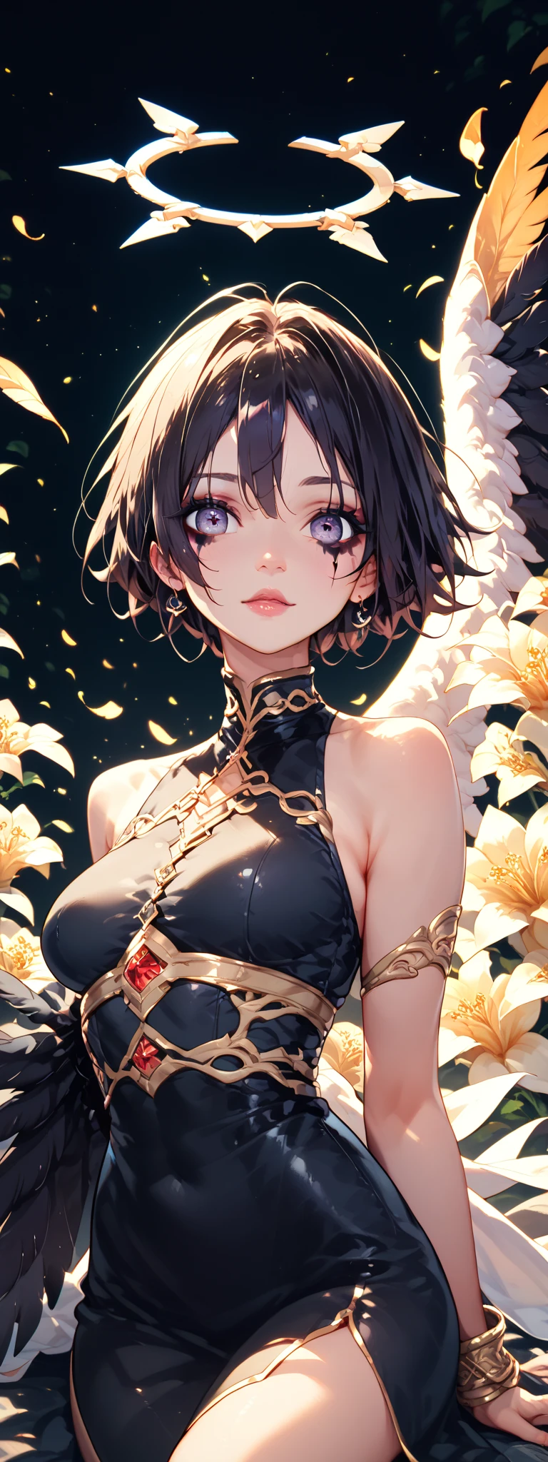 ((highest quality)),(ultra high resolution),(Super detailed),(detailed description),((best CG)),(best work of art),super precision art, great drawing art,(Art with precise details:1.5), (1 young girl:1.5), beautiful and well-shaped face:1.5,(Beautiful skin with precise and detailed depiction:1.6),(sleeveless sports bra, elastic yoga shorts ),gorgeous, masterpiece, best quality, high-resolution, finely detailed, extremely detailed and beautiful, distinct-image, 1 girl, 16 year old teenager, solo, sharp facial features, oval shaped face. cherry pink lips, lightly tanned white skin. velvet-colored eyes, C-cup breasts, tall height(175cm), slim yet chiseled body type, short shoulder length dark violet-black hair, pixie cut hairstyle, small narrow waist, long and slender legs, curvy wide hips, elegant gothic courtyard setting