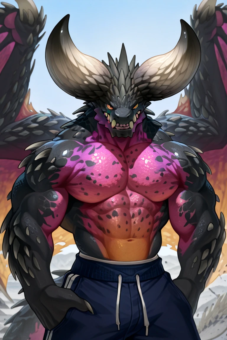 Nergigante muscular, flexing, flirtatious Expressions, stylized