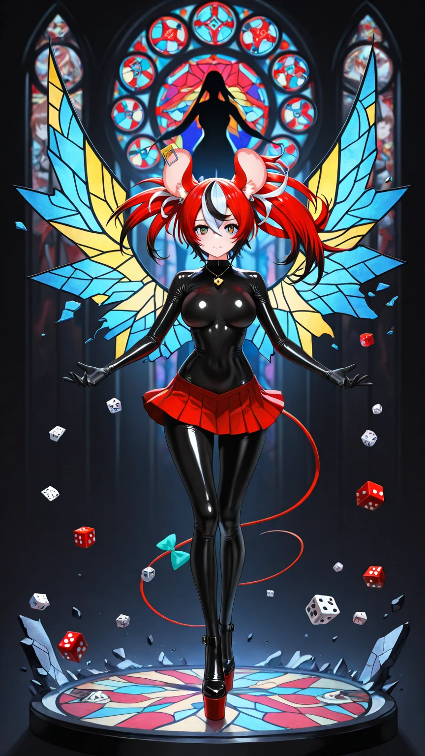 highest masterpiece,High-quality portraits,3D realistic CG,16k,Ice Queen style,Complicated details,impasto,anthro,Furry,Only child girl,ice-blue-eyes,spheres,cold scene,Faraway view,White ears,Grim expression(by Kekitopu,The background eye is clear red,The hands on the ground are black